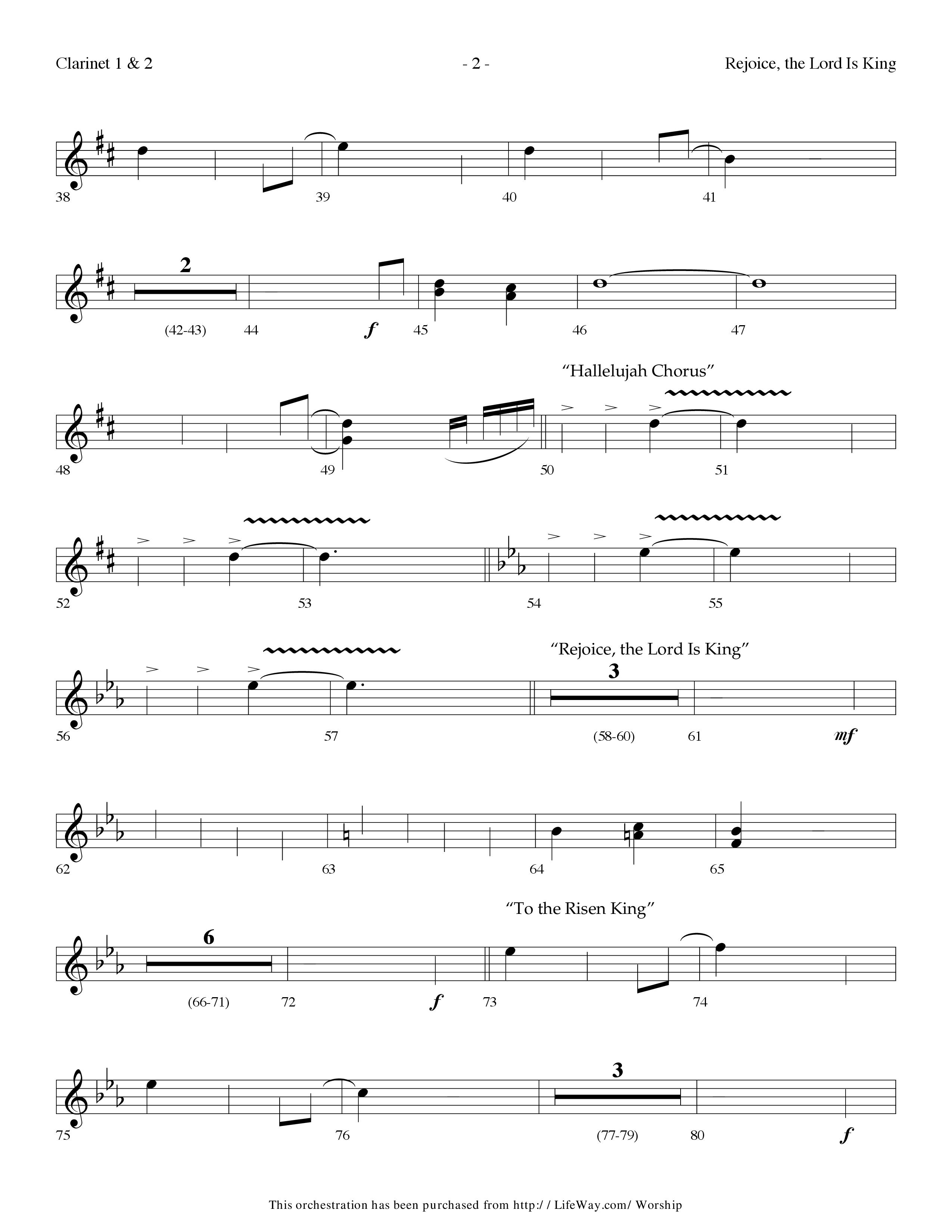 Rejoice The Lord Is King (Medley) (with To The Risen King, Hallelujah Chorus) (Choral Anthem SATB) Clarinet 1/2 (Lifeway Choral / Arr. Dennis Allen)