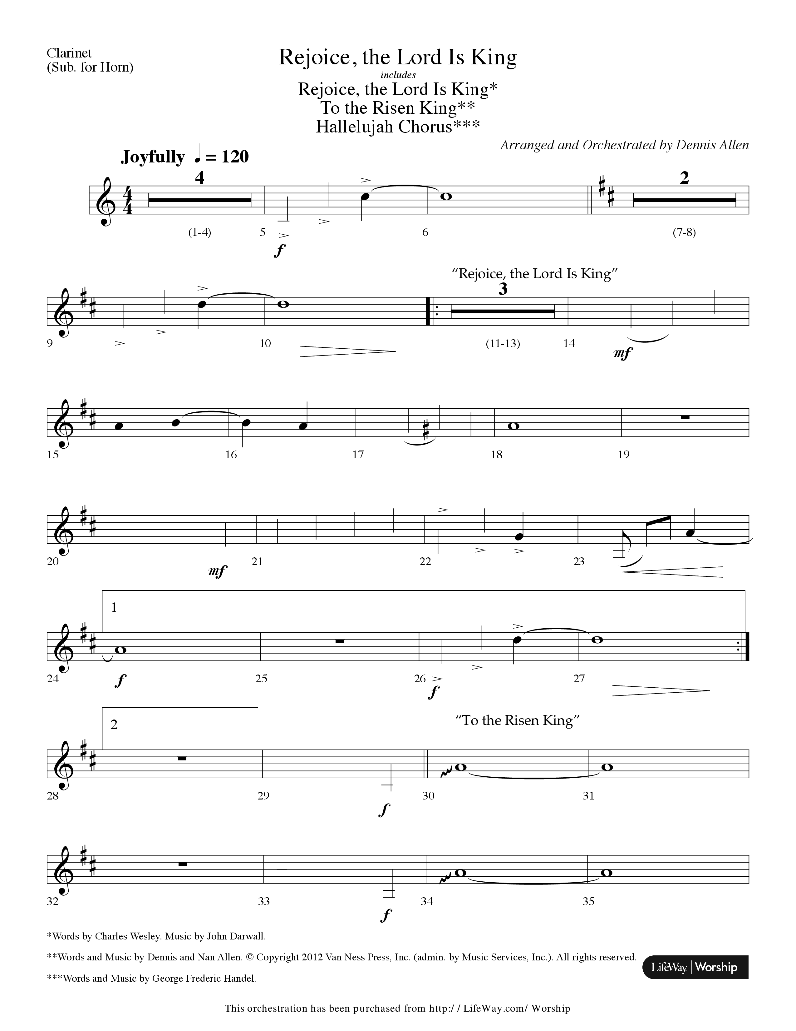 Rejoice The Lord Is King (Medley) (with To The Risen King, Hallelujah Chorus) (Choral Anthem SATB) Clarinet (Lifeway Choral / Arr. Dennis Allen)