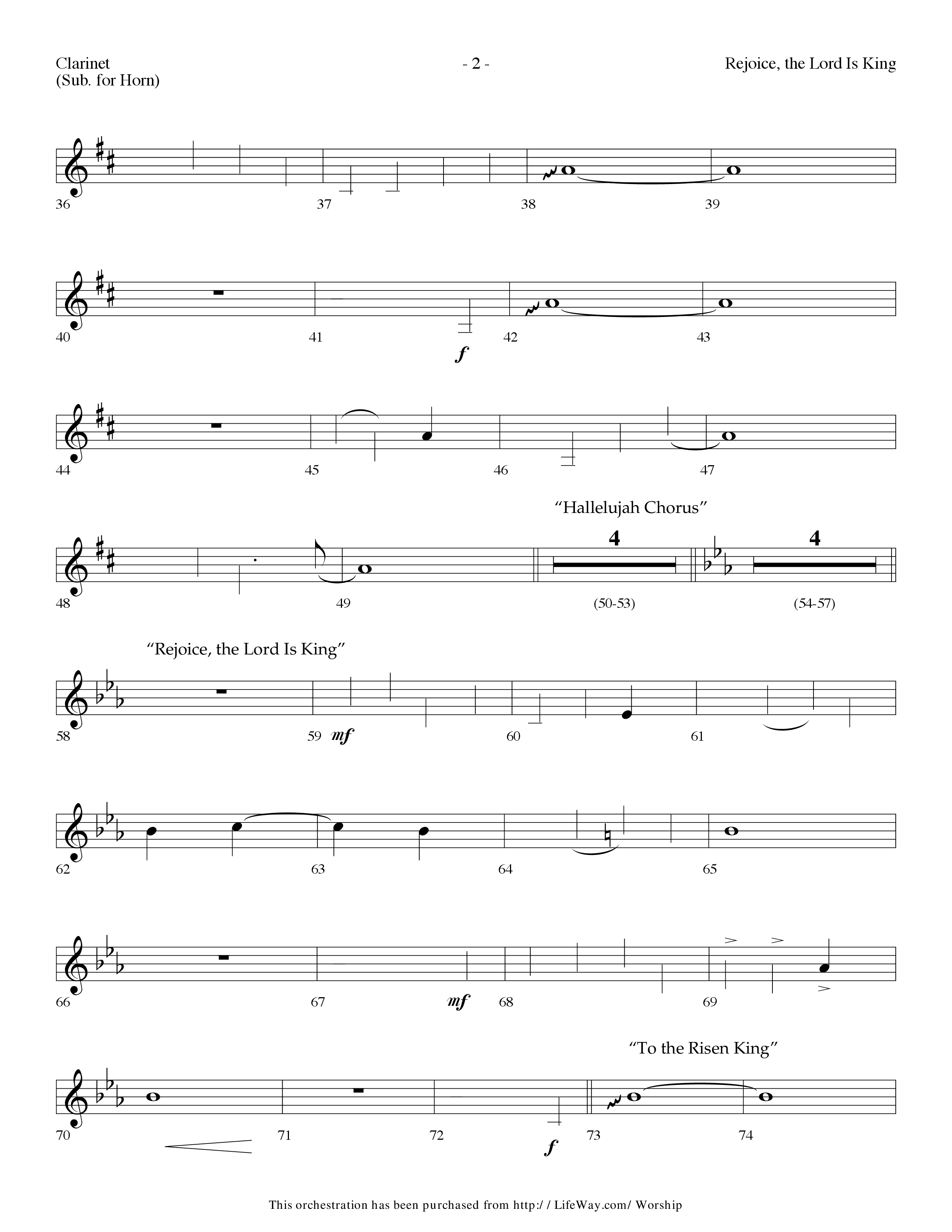 Rejoice The Lord Is King (Medley) (with To The Risen King, Hallelujah Chorus) (Choral Anthem SATB) Clarinet (Lifeway Choral / Arr. Dennis Allen)