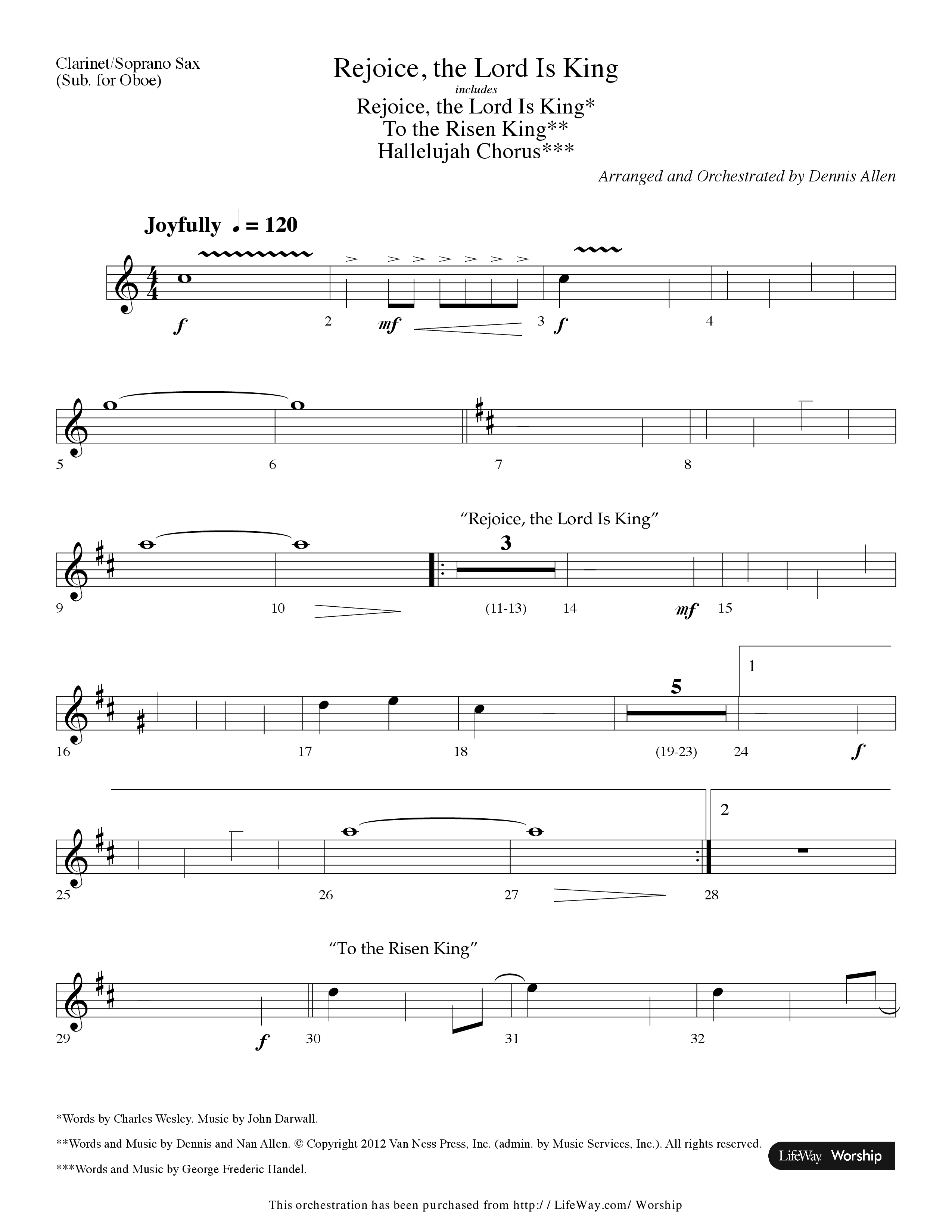 Rejoice The Lord Is King (Medley) (with To The Risen King, Hallelujah Chorus) (Choral Anthem SATB) Clarinet/Soprano Sax (Lifeway Choral / Arr. Dennis Allen)