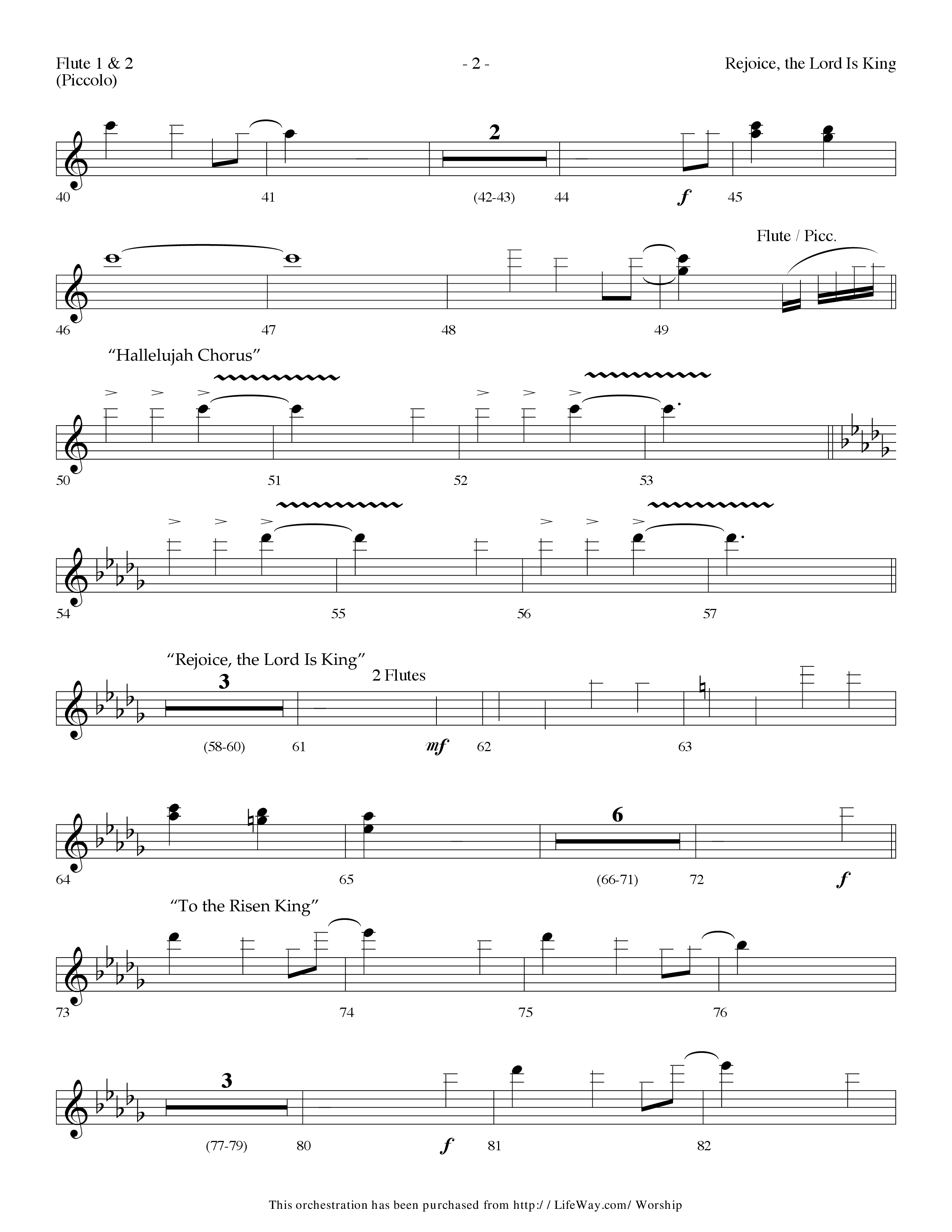 Rejoice The Lord Is King (Medley) (with To The Risen King, Hallelujah Chorus) (Choral Anthem SATB) Flute 1/2 (Lifeway Choral / Arr. Dennis Allen)