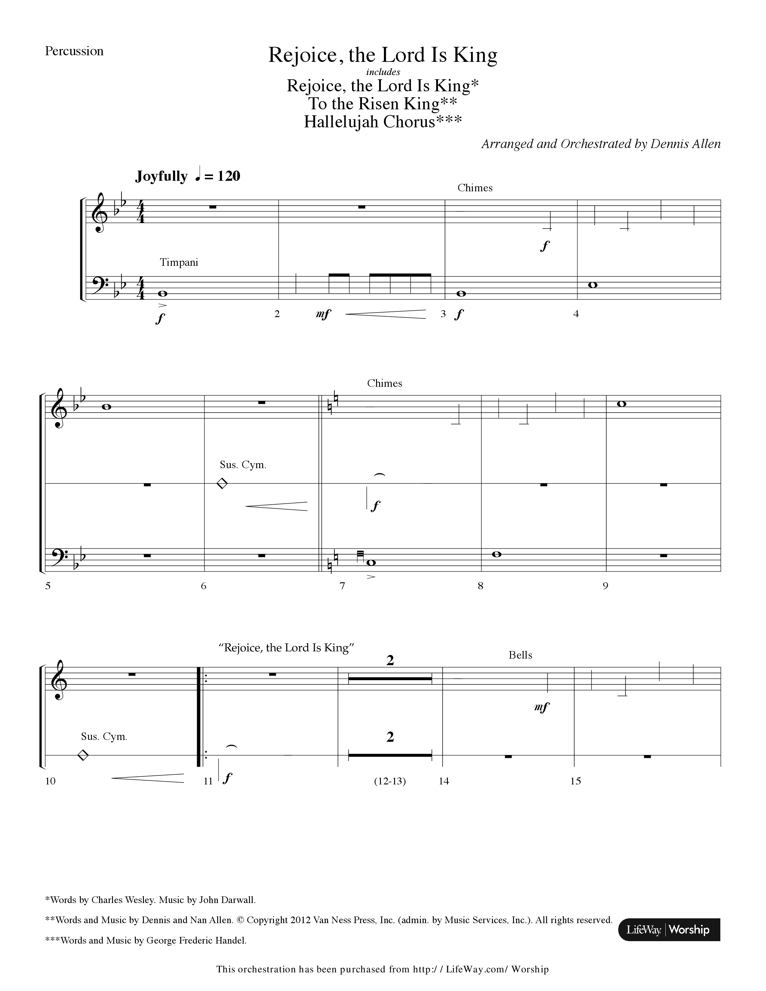 Rejoice The Lord Is King (Medley) (with To The Risen King, Hallelujah Chorus) (Choral Anthem SATB) Percussion (Lifeway Choral / Arr. Dennis Allen)