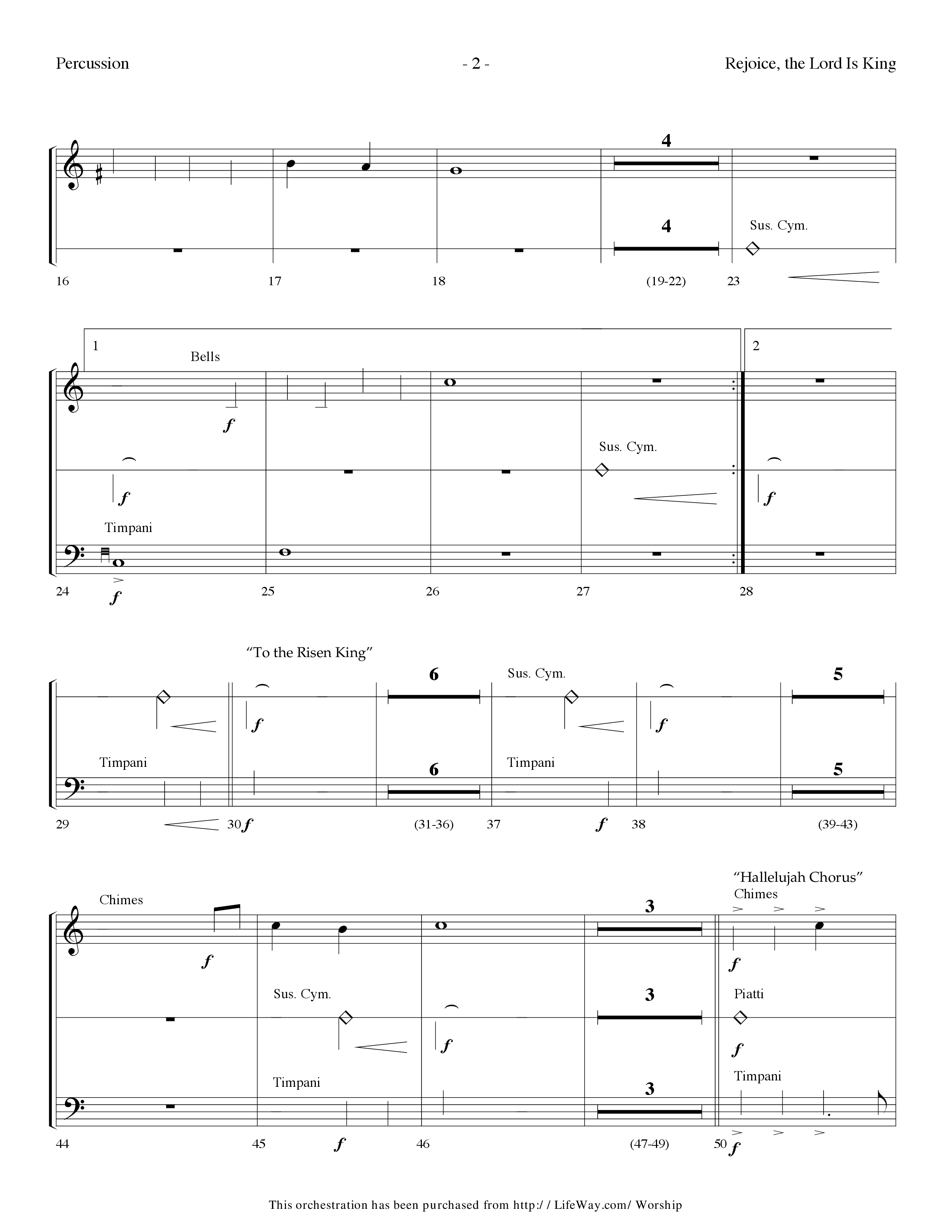 Rejoice The Lord Is King (Medley) (with To The Risen King, Hallelujah Chorus) (Choral Anthem SATB) Percussion (Lifeway Choral / Arr. Dennis Allen)