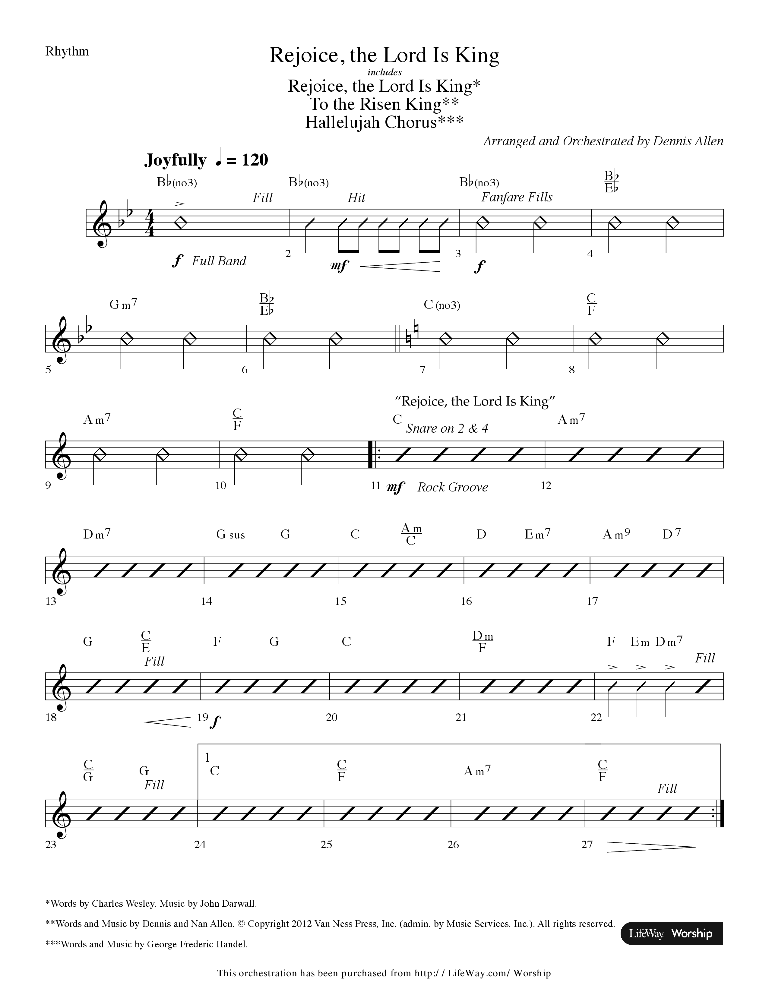 Rejoice The Lord Is King (Medley) (with To The Risen King, Hallelujah Chorus) (Choral Anthem SATB) Rhythm Chart (Lifeway Choral / Arr. Dennis Allen)
