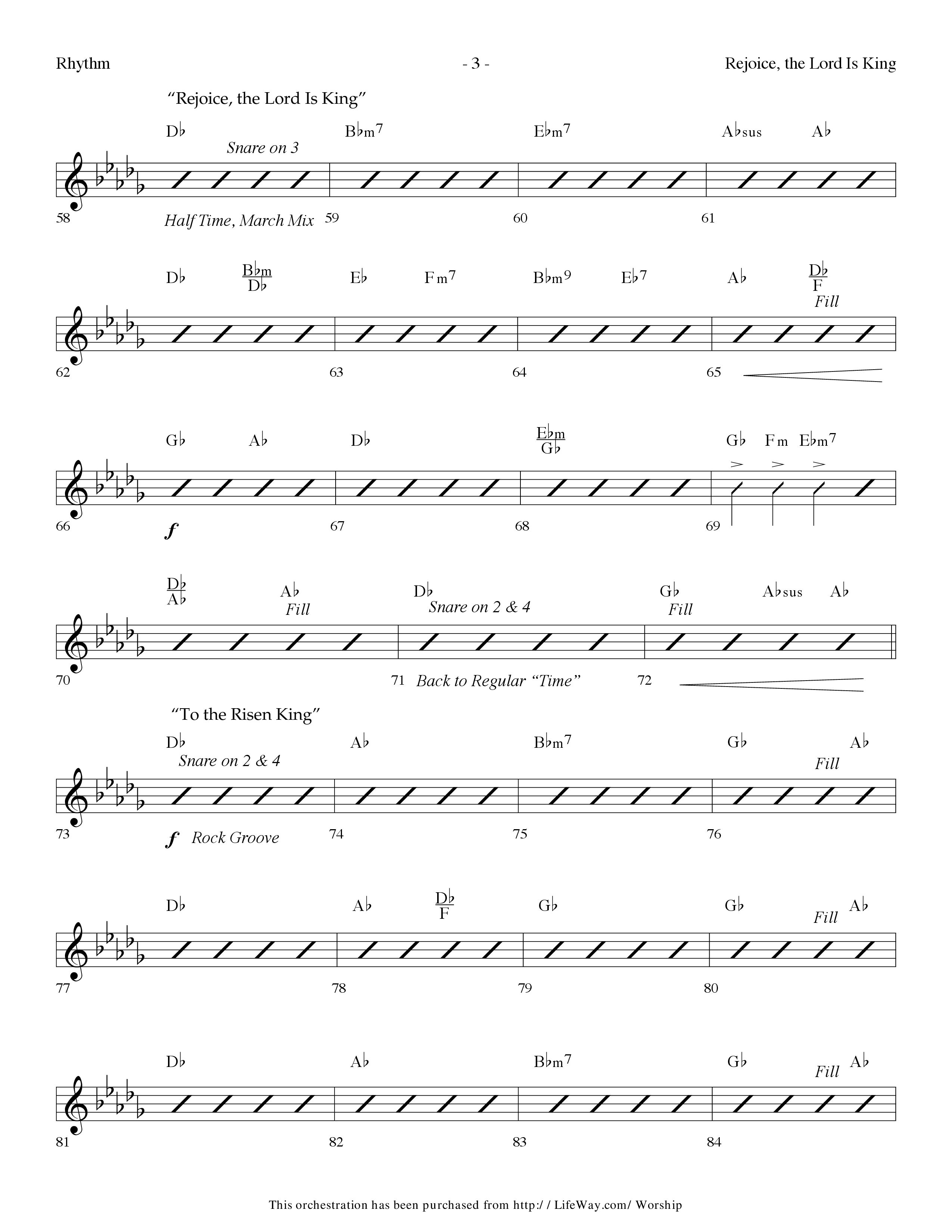 Rejoice The Lord Is King (Medley) (with To The Risen King, Hallelujah Chorus) (Choral Anthem SATB) Rhythm Chart (Lifeway Choral / Arr. Dennis Allen)