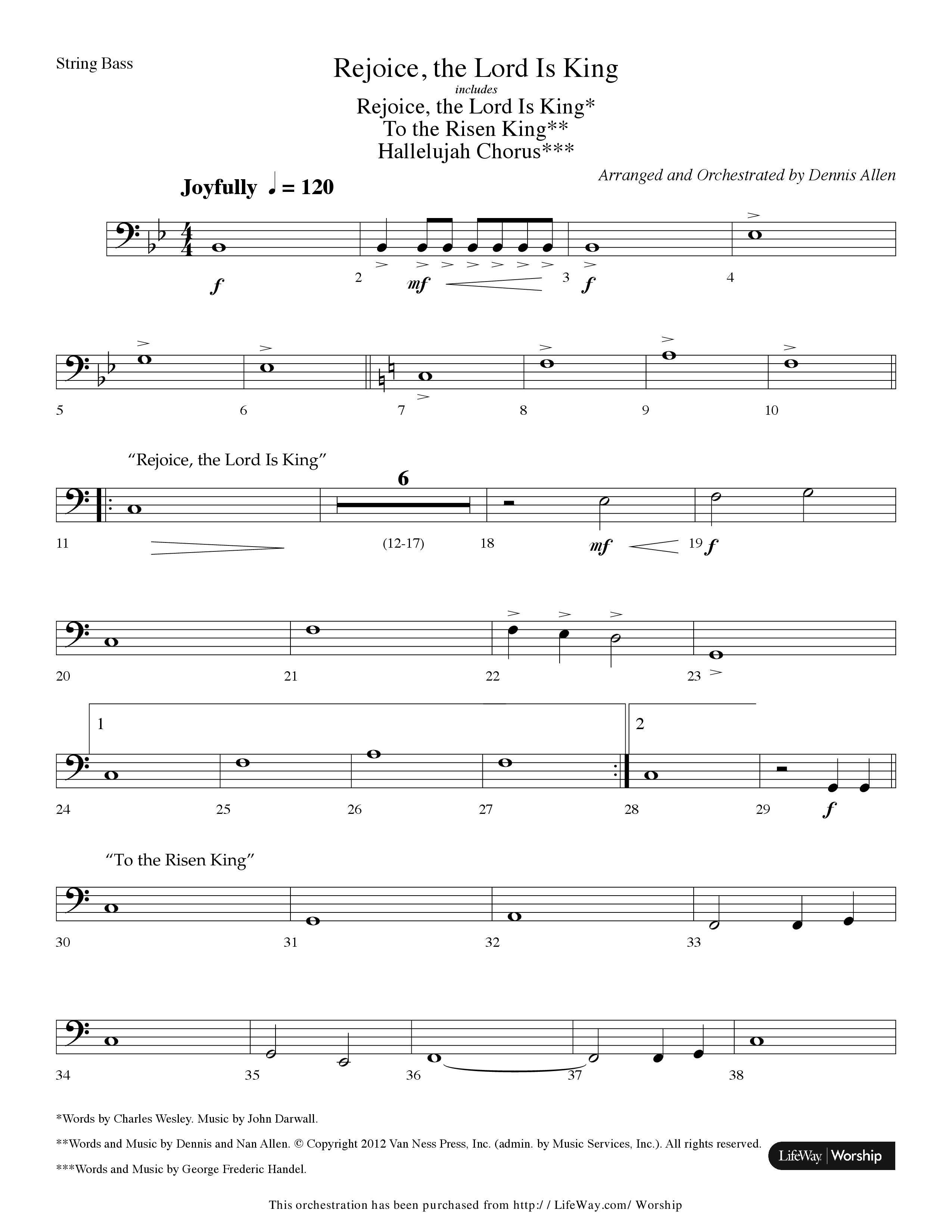 Rejoice The Lord Is King (Medley) (with To The Risen King, Hallelujah Chorus) (Choral Anthem SATB) String Bass (Lifeway Choral / Arr. Dennis Allen)