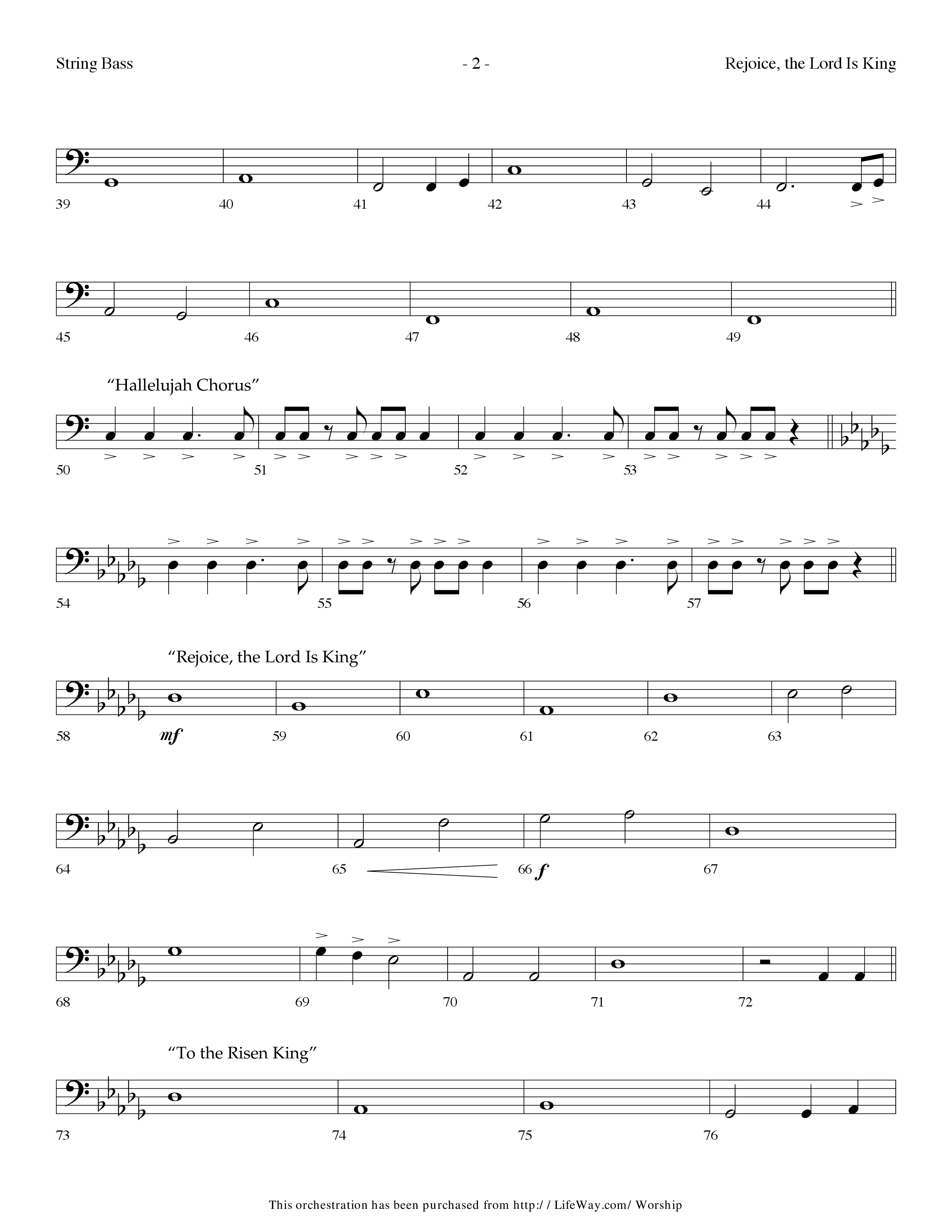 Rejoice The Lord Is King (Medley) (with To The Risen King, Hallelujah Chorus) (Choral Anthem SATB) String Bass (Lifeway Choral / Arr. Dennis Allen)