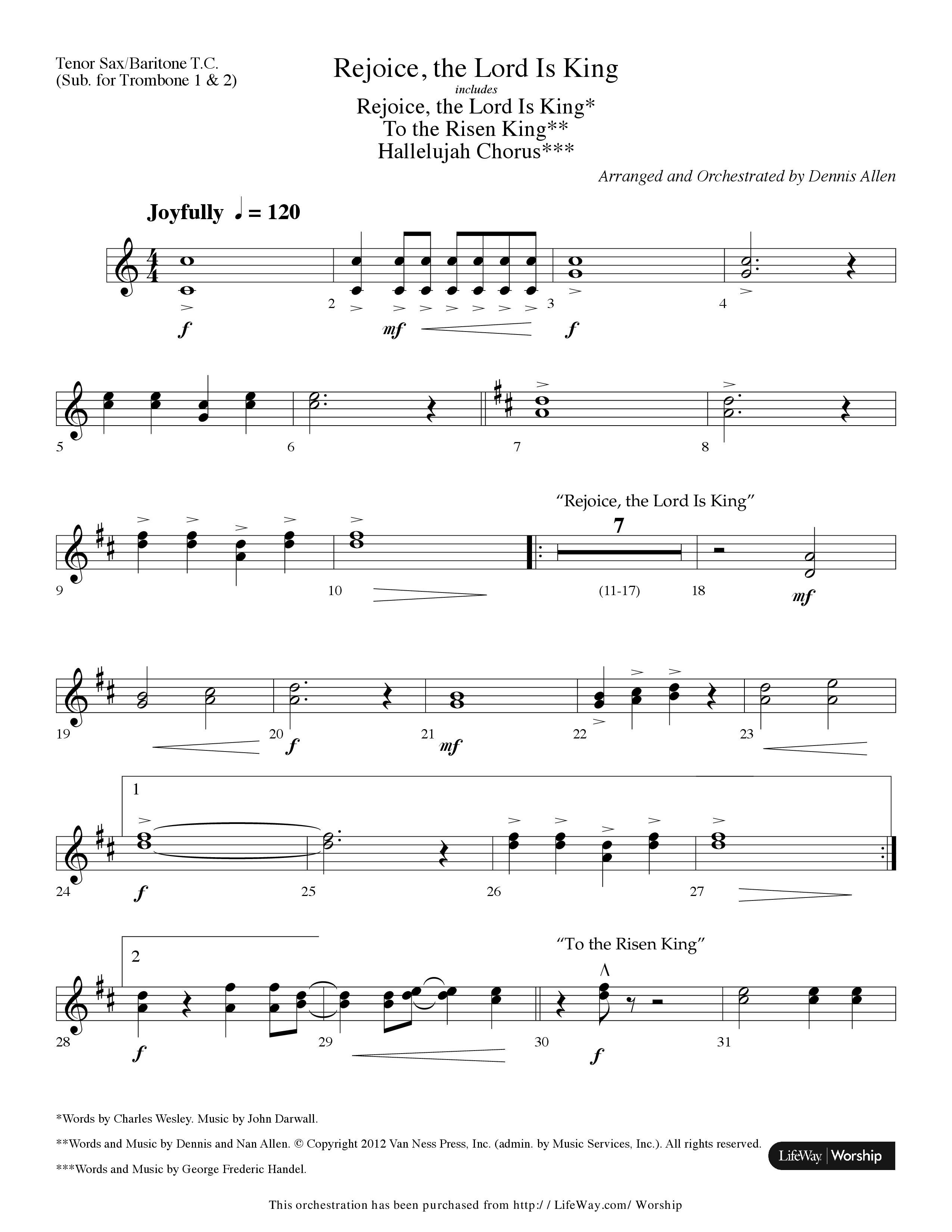 Rejoice The Lord Is King (Medley) (with To The Risen King, Hallelujah Chorus) (Choral Anthem SATB) Tenor Sax/Baritone T.C. (Lifeway Choral / Arr. Dennis Allen)