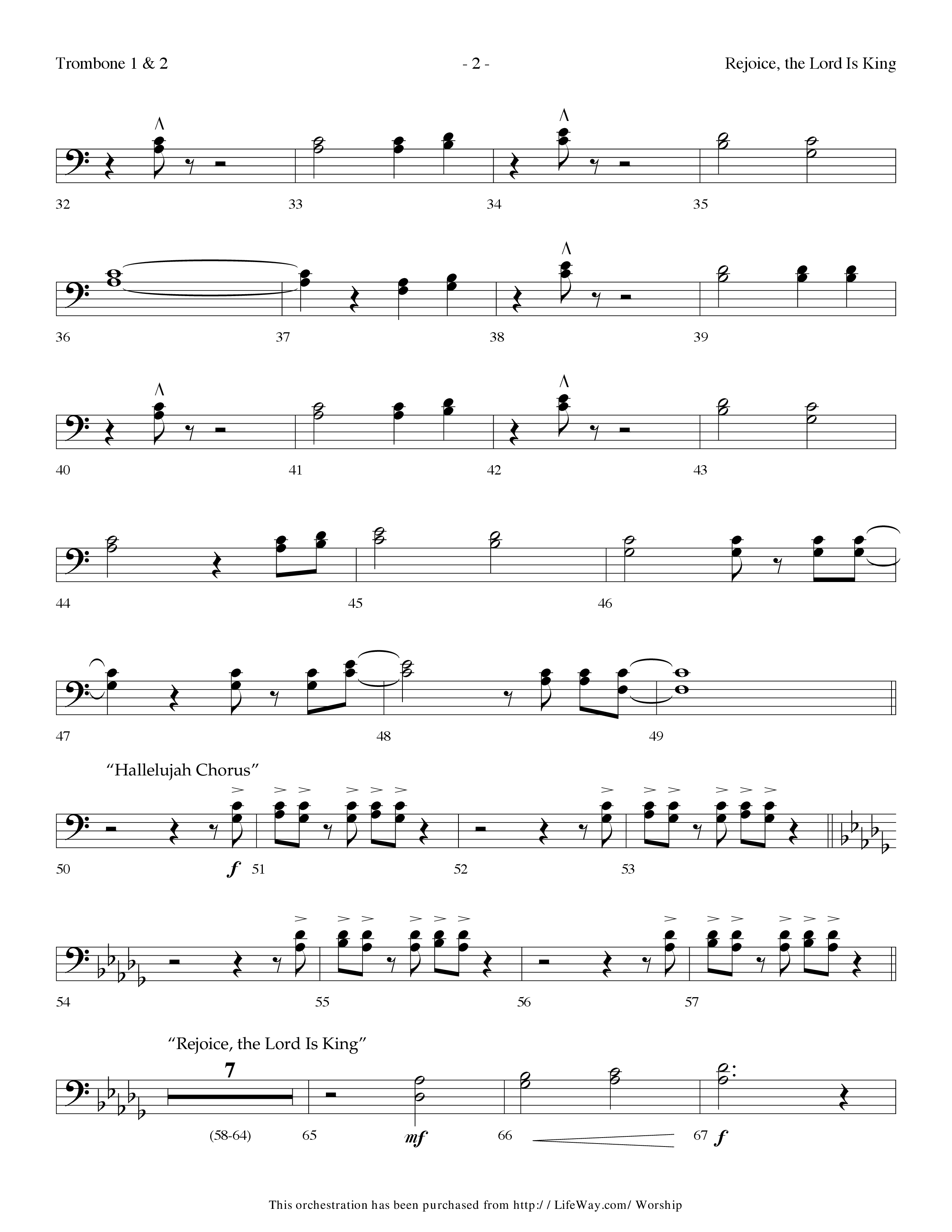 Rejoice The Lord Is King (Medley) (with To The Risen King, Hallelujah Chorus) (Choral Anthem SATB) Trombone 1/2 (Lifeway Choral / Arr. Dennis Allen)