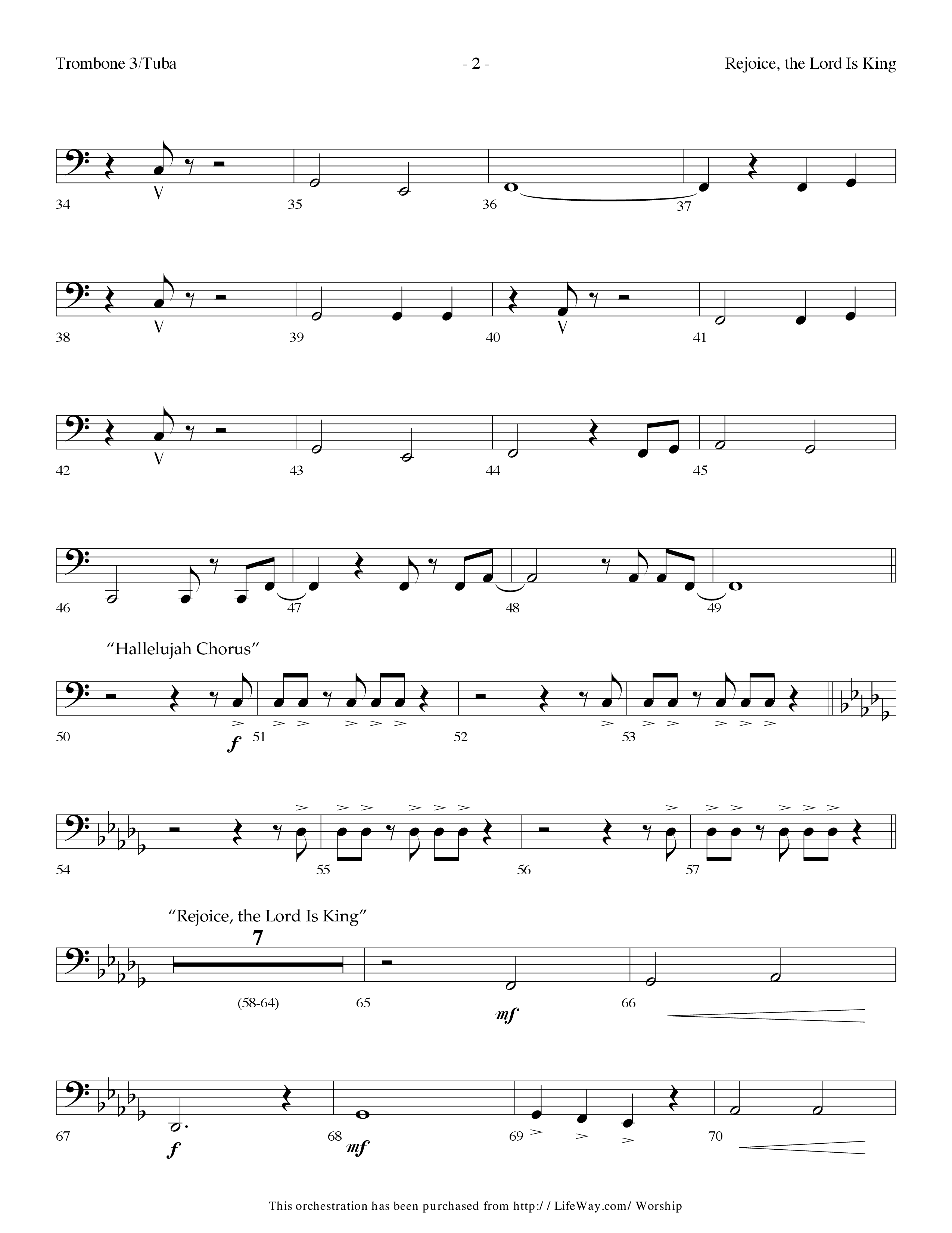 Rejoice The Lord Is King (Medley) (with To The Risen King, Hallelujah Chorus) (Choral Anthem SATB) Trombone 3/Tuba (Lifeway Choral / Arr. Dennis Allen)