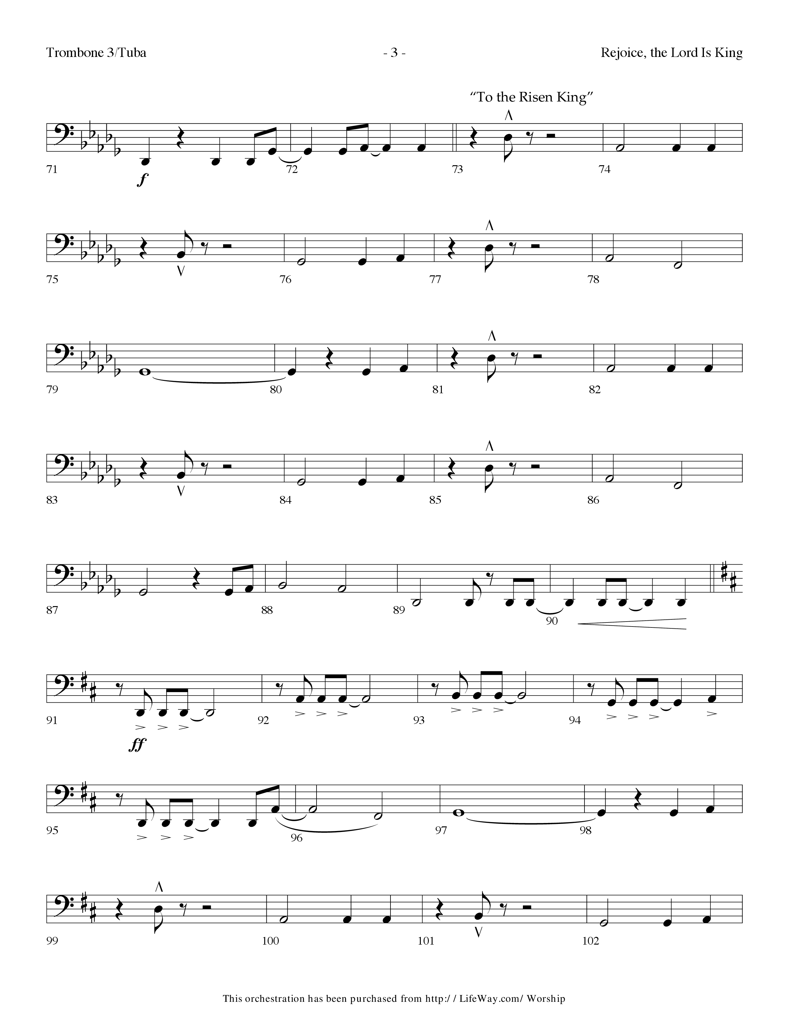Rejoice The Lord Is King (Medley) (with To The Risen King, Hallelujah Chorus) (Choral Anthem SATB) Trombone 3/Tuba (Lifeway Choral / Arr. Dennis Allen)