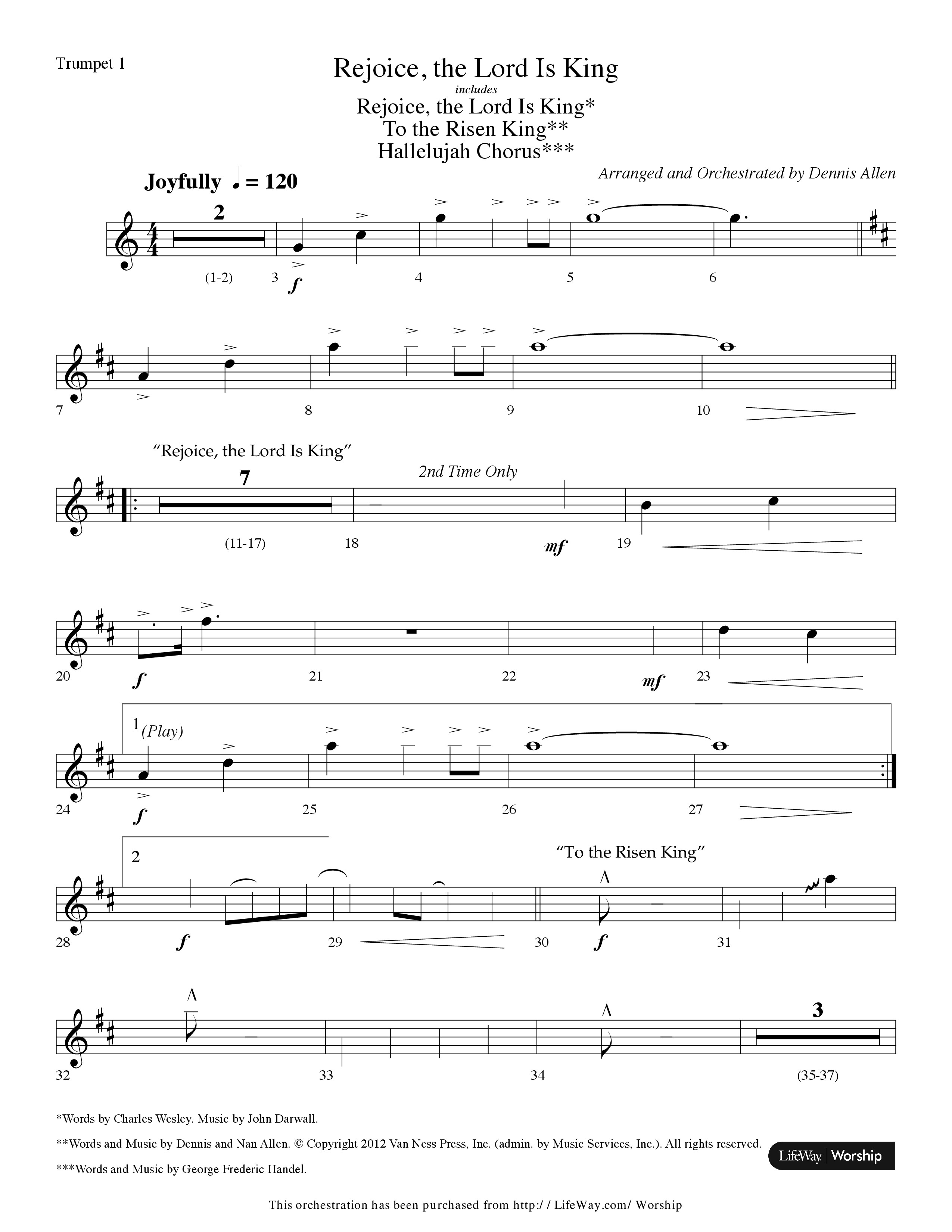 Rejoice The Lord Is King (Medley) (with To The Risen King, Hallelujah Chorus) (Choral Anthem SATB) Trumpet 1 (Lifeway Choral / Arr. Dennis Allen)