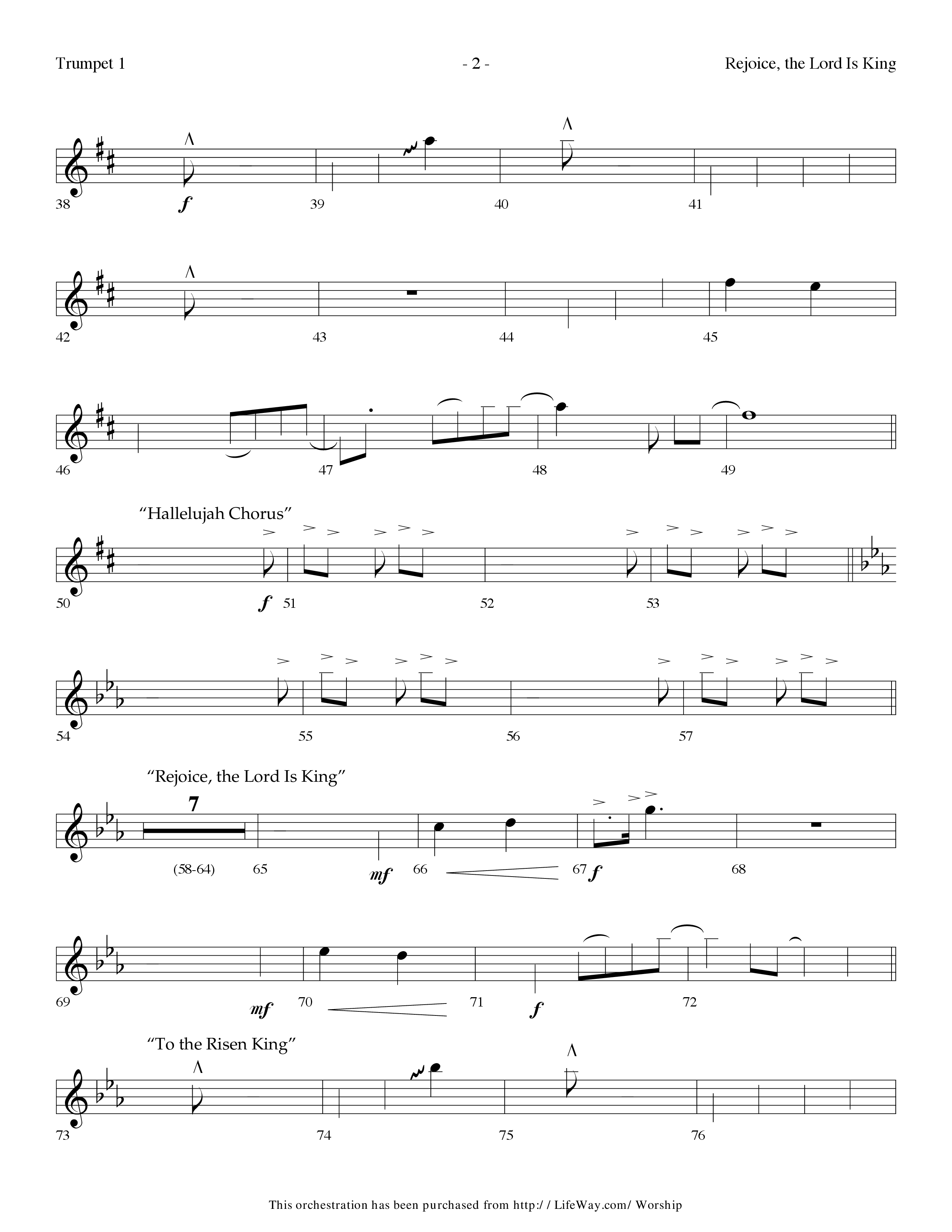 Rejoice The Lord Is King (Medley) (with To The Risen King, Hallelujah Chorus) (Choral Anthem SATB) Trumpet 1 (Lifeway Choral / Arr. Dennis Allen)
