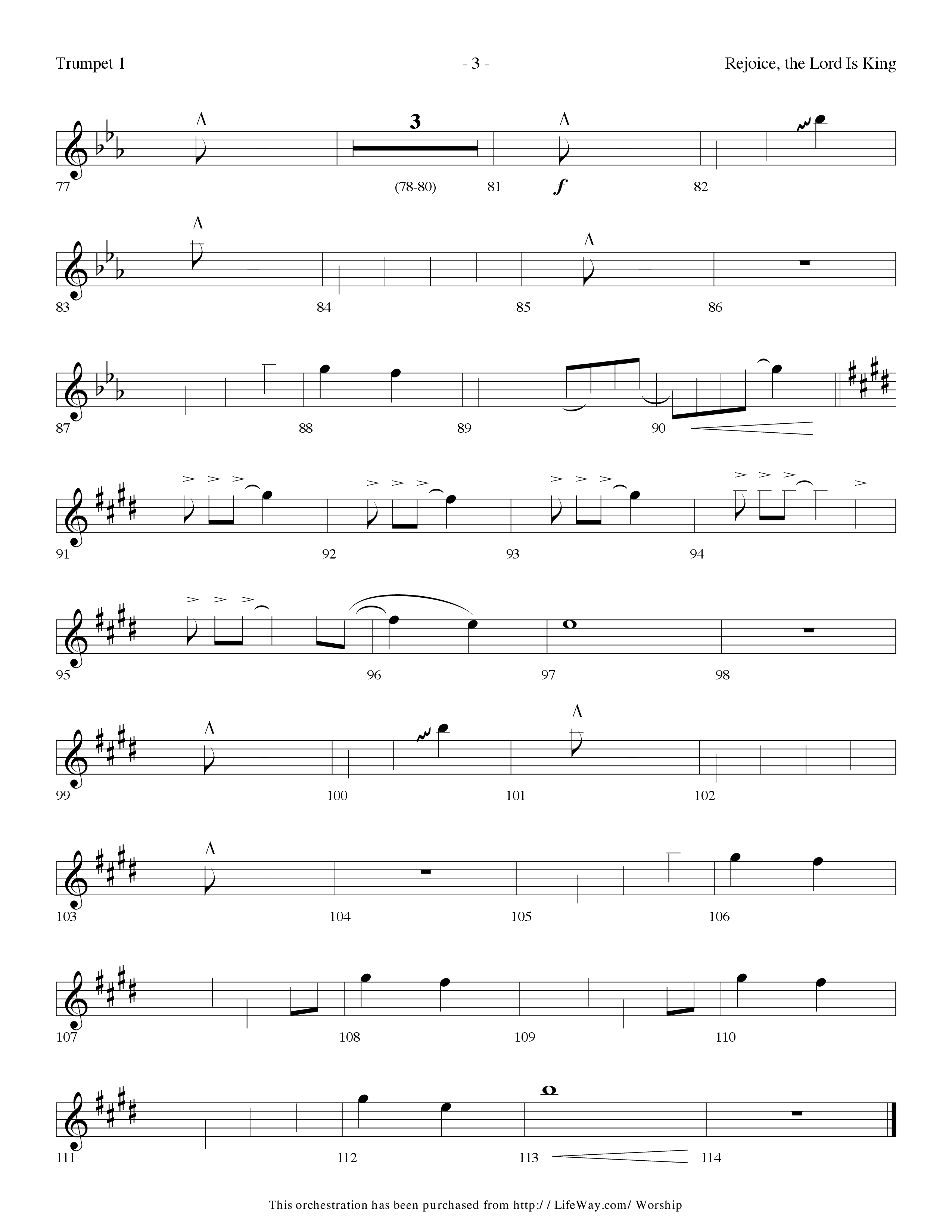 Rejoice The Lord Is King (Medley) (with To The Risen King, Hallelujah Chorus) (Choral Anthem SATB) Trumpet 1 (Lifeway Choral / Arr. Dennis Allen)