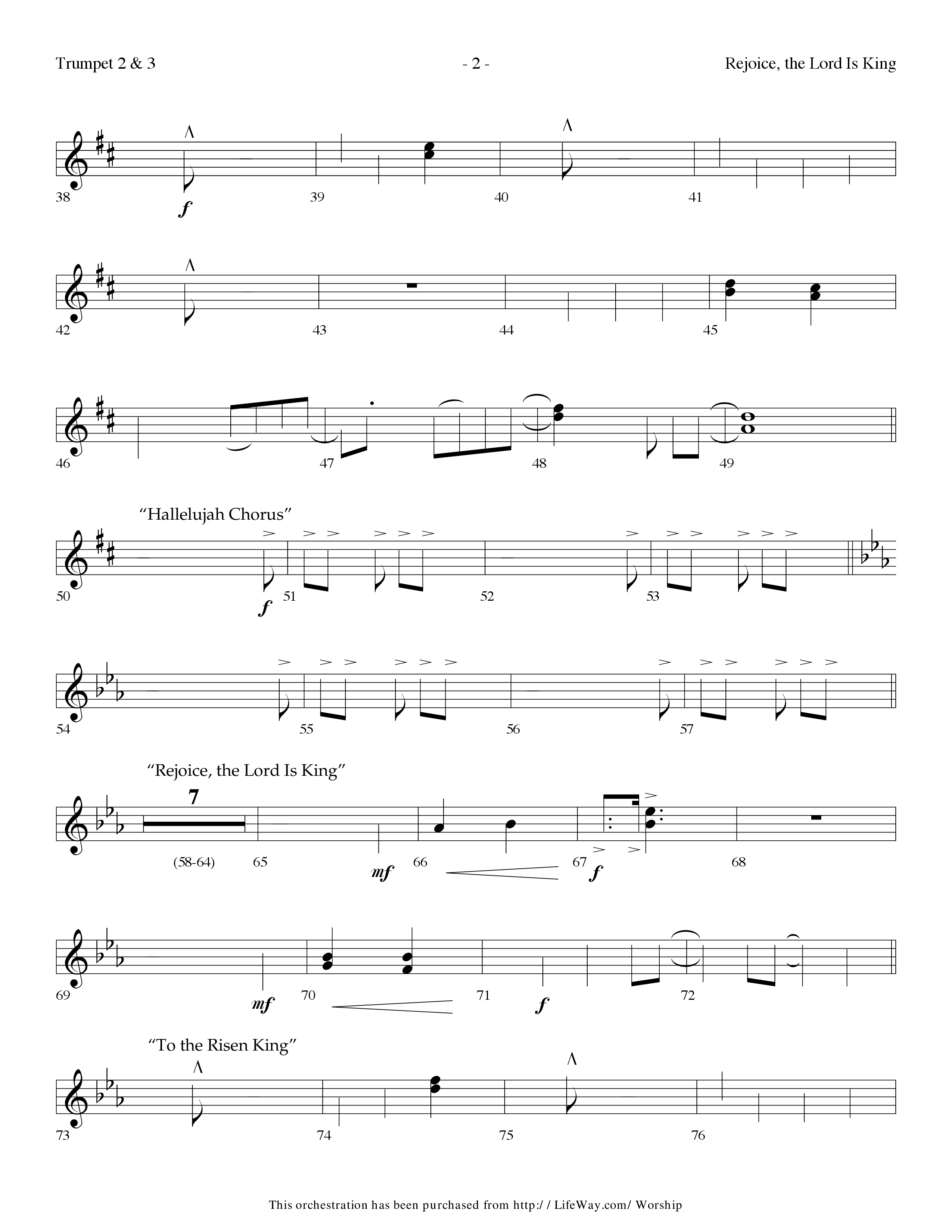 Rejoice The Lord Is King (Medley) (with To The Risen King, Hallelujah Chorus) (Choral Anthem SATB) Trumpet 2/3 (Lifeway Choral / Arr. Dennis Allen)