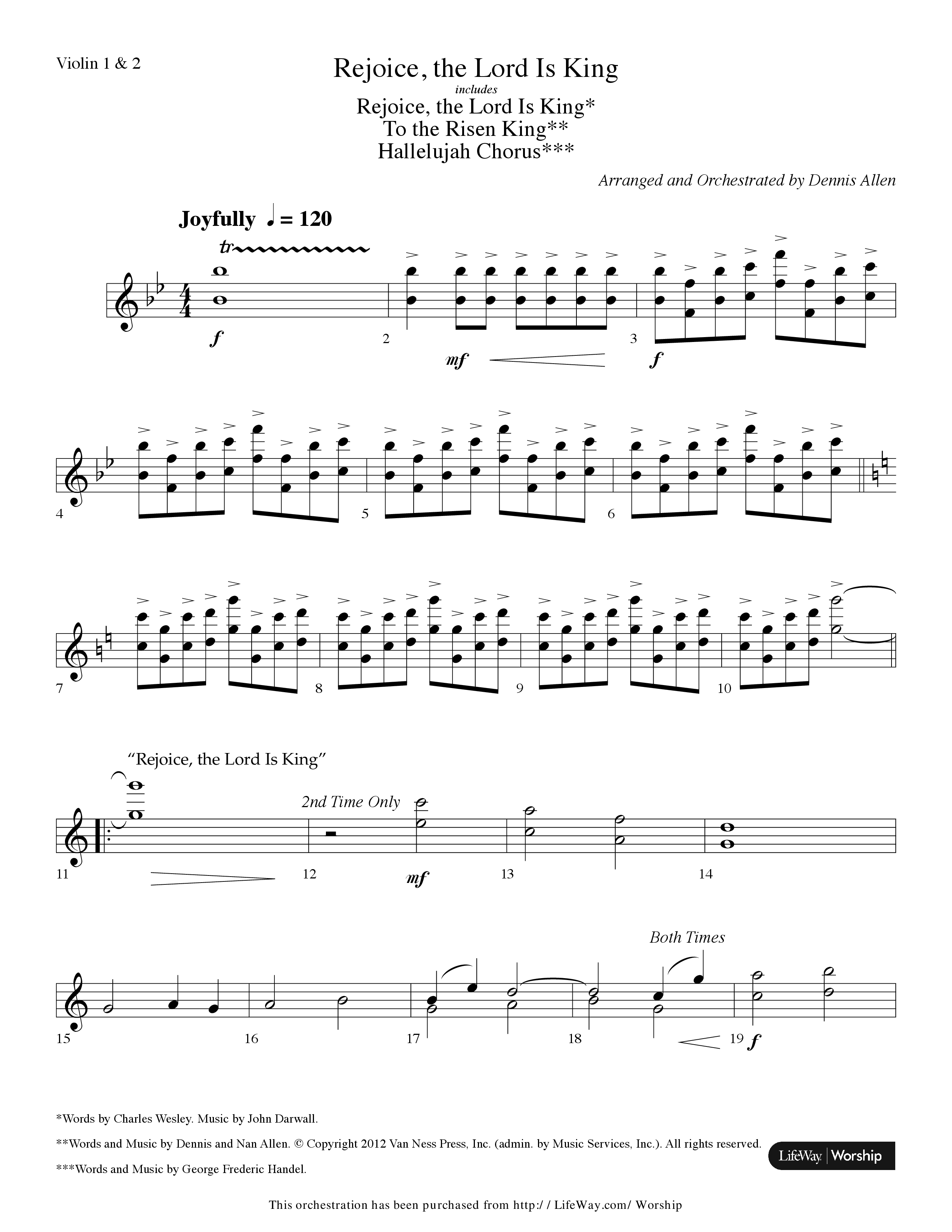 Rejoice The Lord Is King (Medley) (with To The Risen King, Hallelujah Chorus) (Choral Anthem SATB) Violin 1/2 (Lifeway Choral / Arr. Dennis Allen)