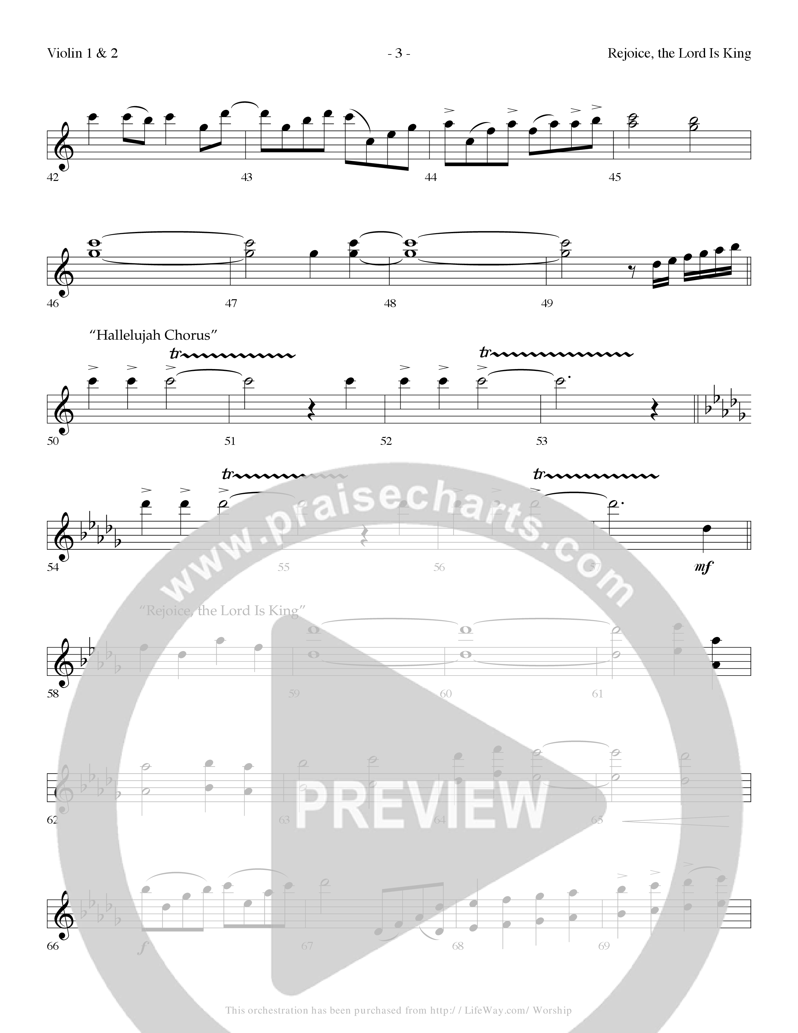 Rejoice The Lord Is King (Medley) (with To The Risen King, Hallelujah Chorus) (Choral Anthem SATB) Violin 1/2 (Lifeway Choral / Arr. Dennis Allen)