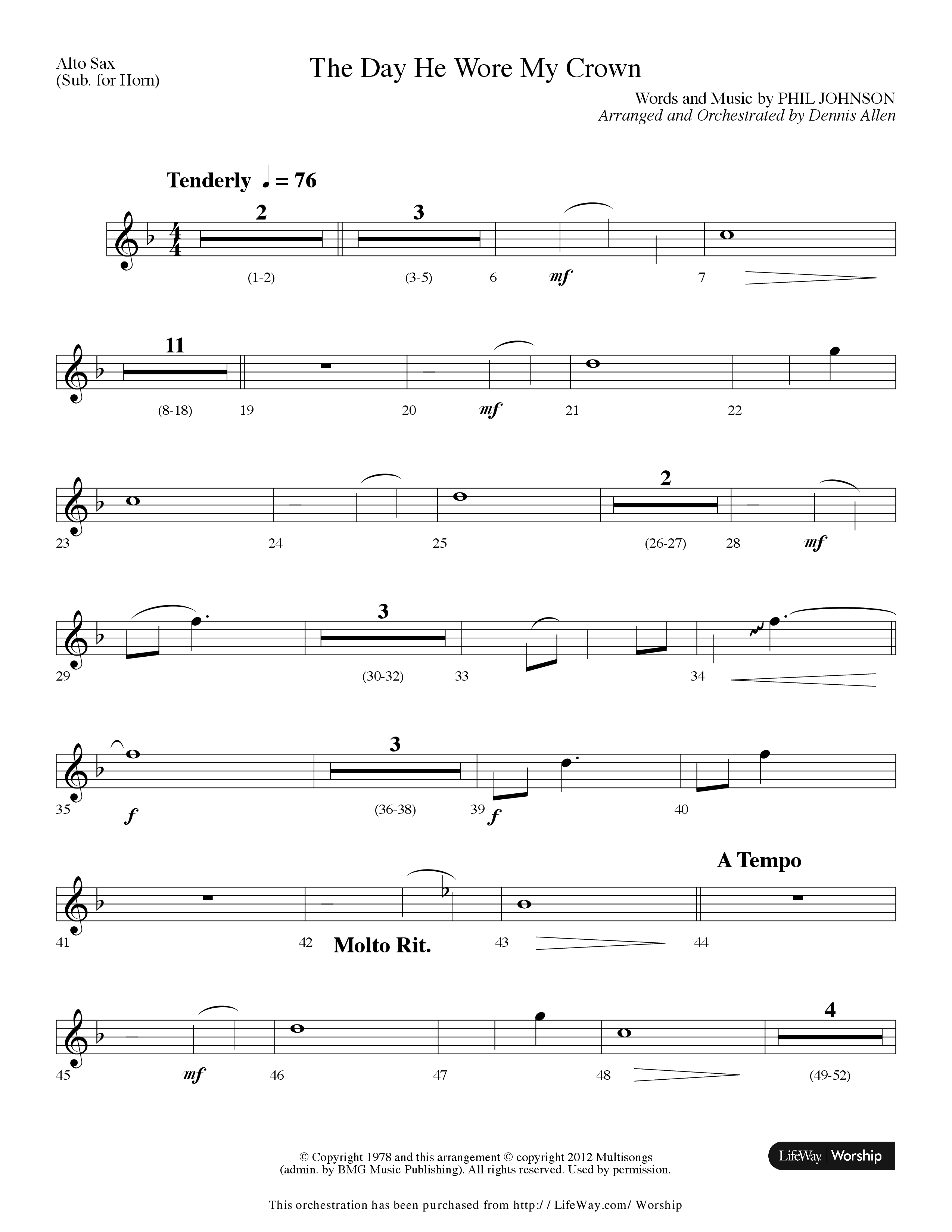 The Day He Wore My Crown (Choral Anthem SATB) Alto Sax (Lifeway Choral / Arr. Dennis Allen)