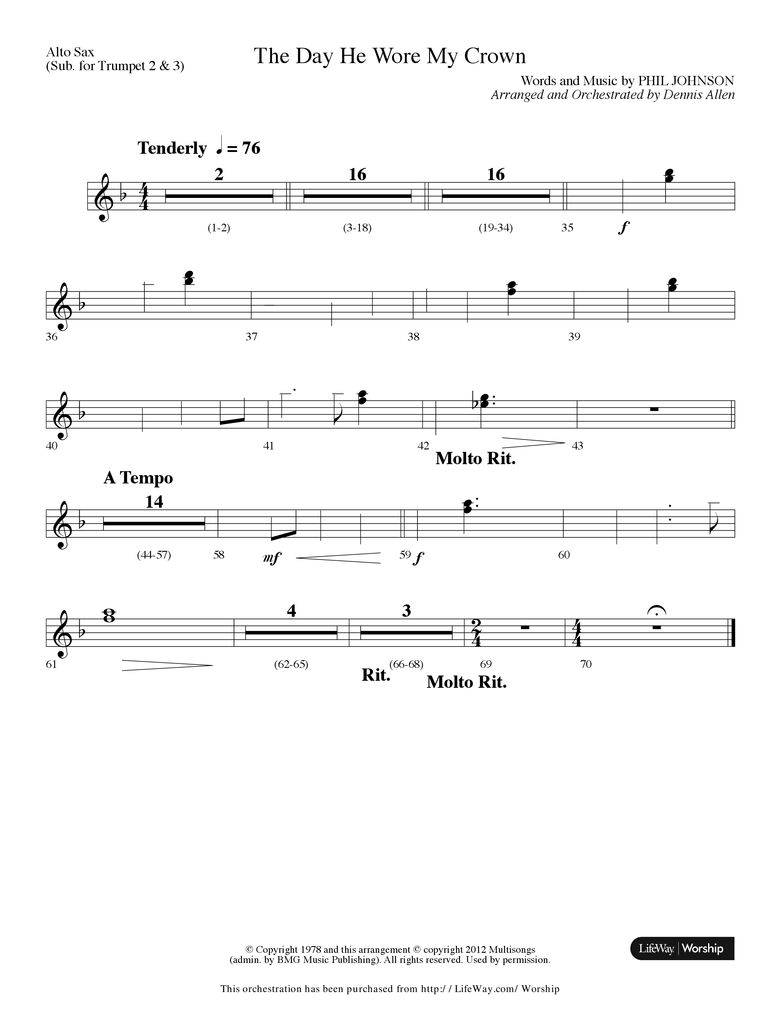 The Day He Wore My Crown (Choral Anthem SATB) Alto Sax (Lifeway Choral / Arr. Dennis Allen)