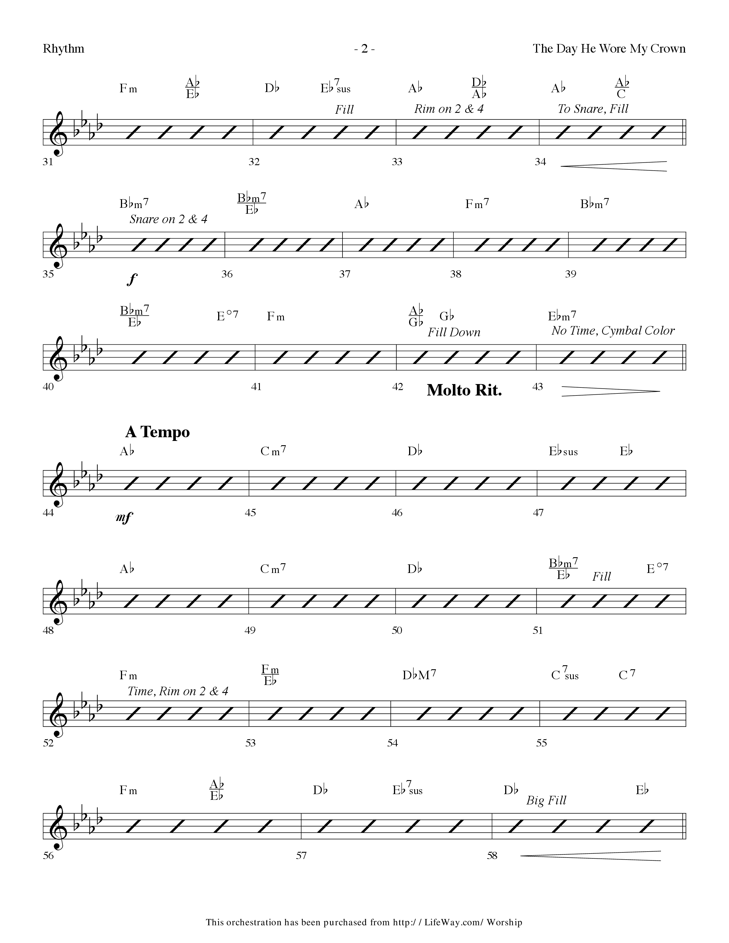 The Day He Wore My Crown (Choral Anthem SATB) Rhythm Chart (Lifeway Choral / Arr. Dennis Allen)