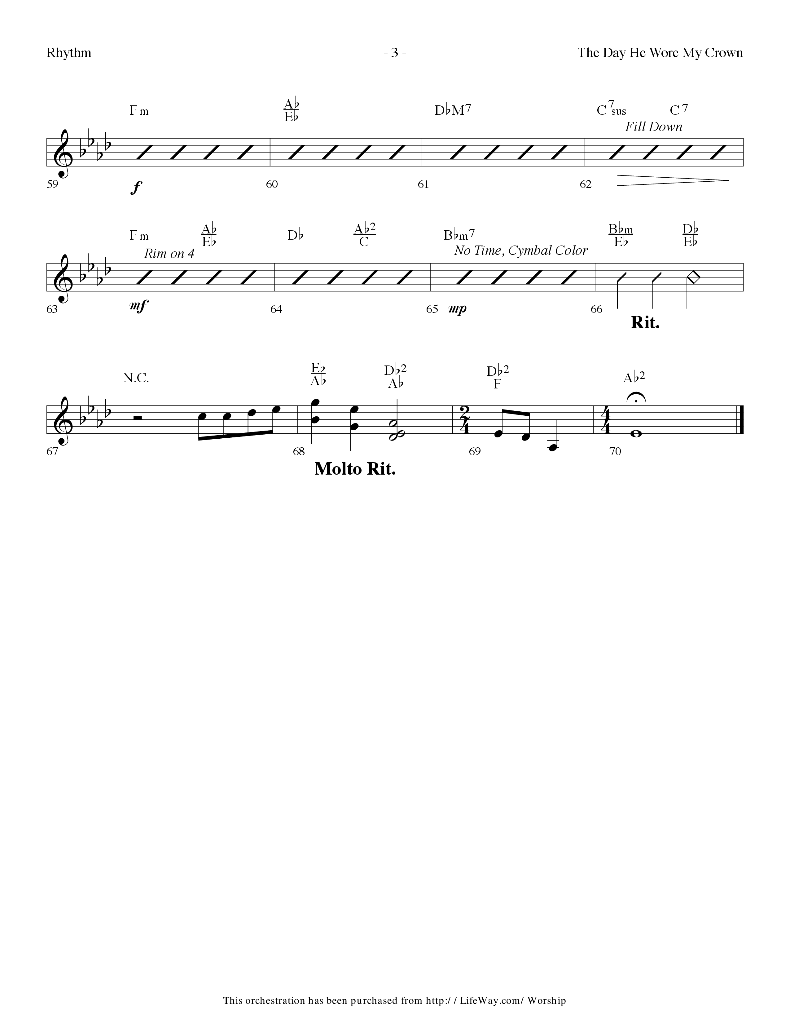 The Day He Wore My Crown (Choral Anthem SATB) Rhythm Chart (Lifeway Choral / Arr. Dennis Allen)