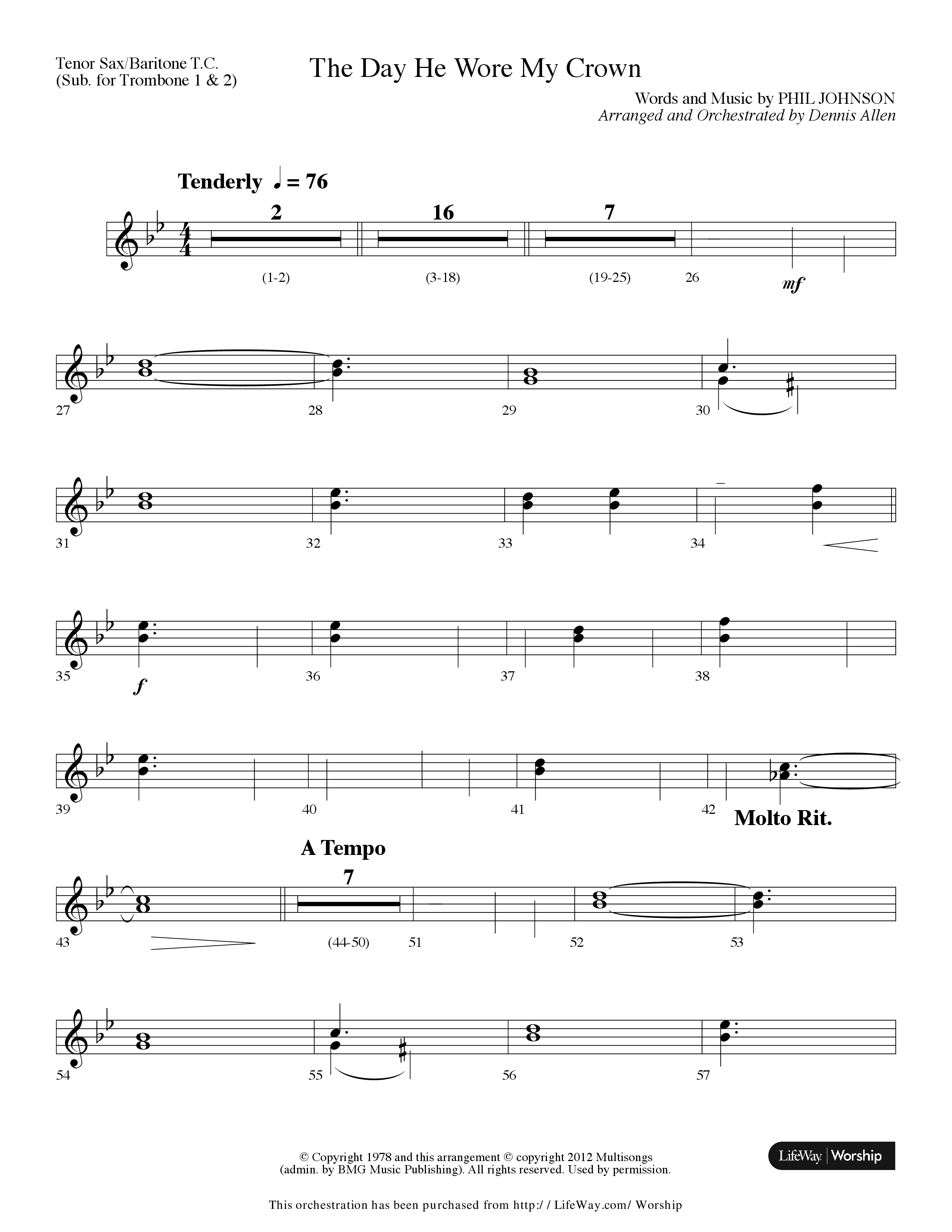 The Day He Wore My Crown (Choral Anthem SATB) Tenor Sax/Baritone T.C. (Lifeway Choral / Arr. Dennis Allen)