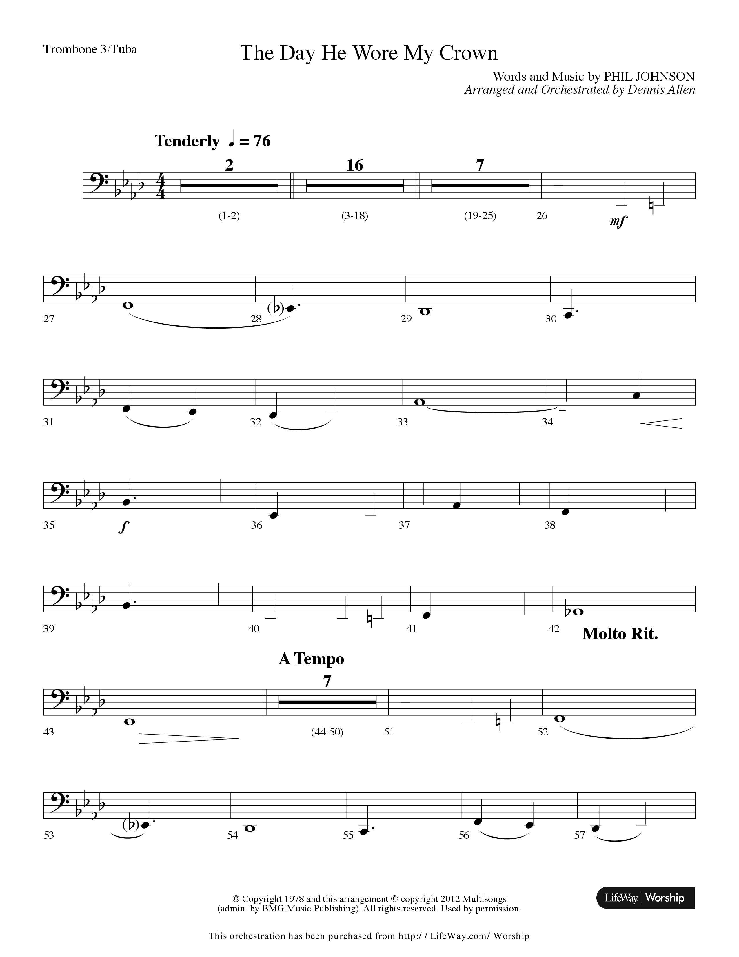 The Day He Wore My Crown (Choral Anthem SATB) Trombone 3/Tuba (Lifeway Choral / Arr. Dennis Allen)