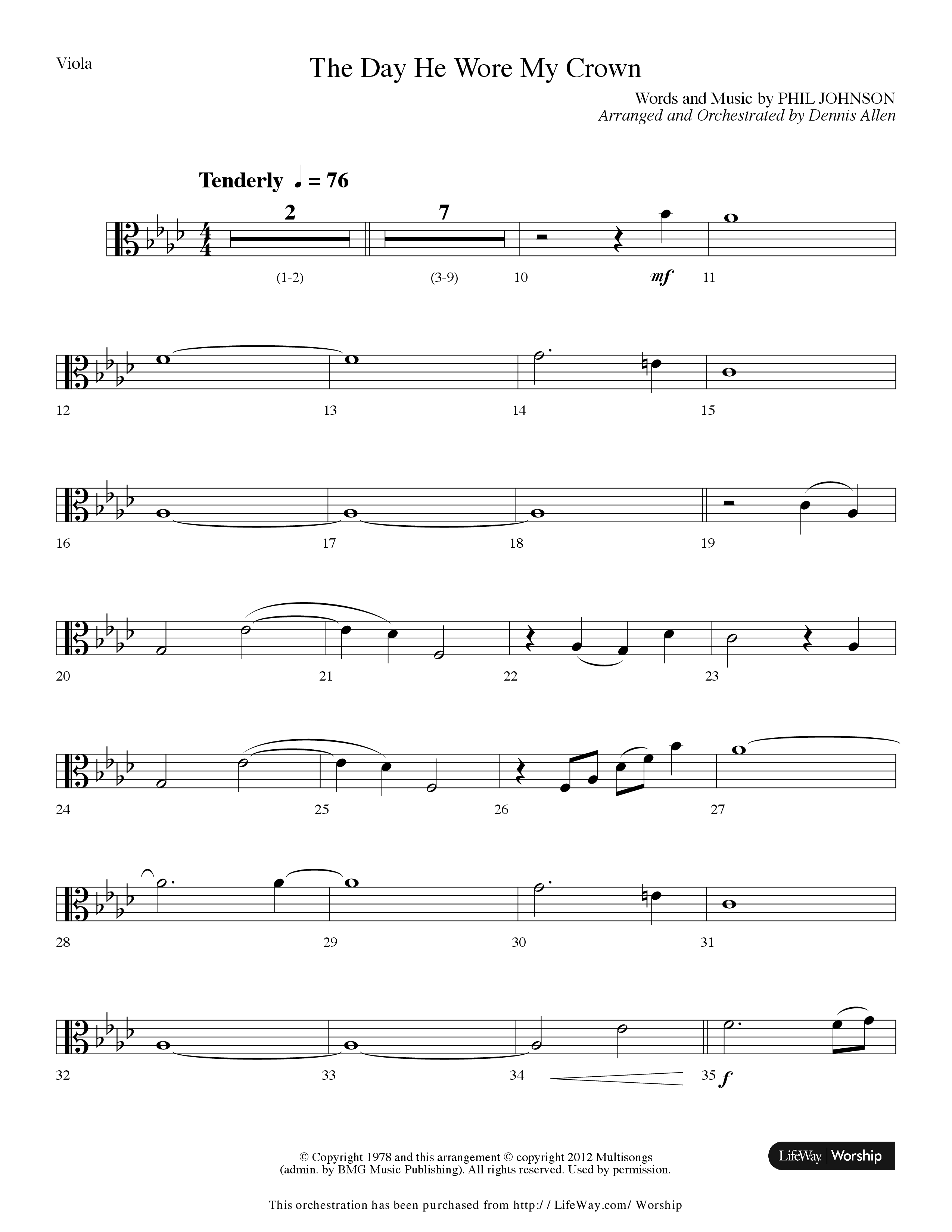 The Day He Wore My Crown (Choral Anthem SATB) Viola (Lifeway Choral / Arr. Dennis Allen)