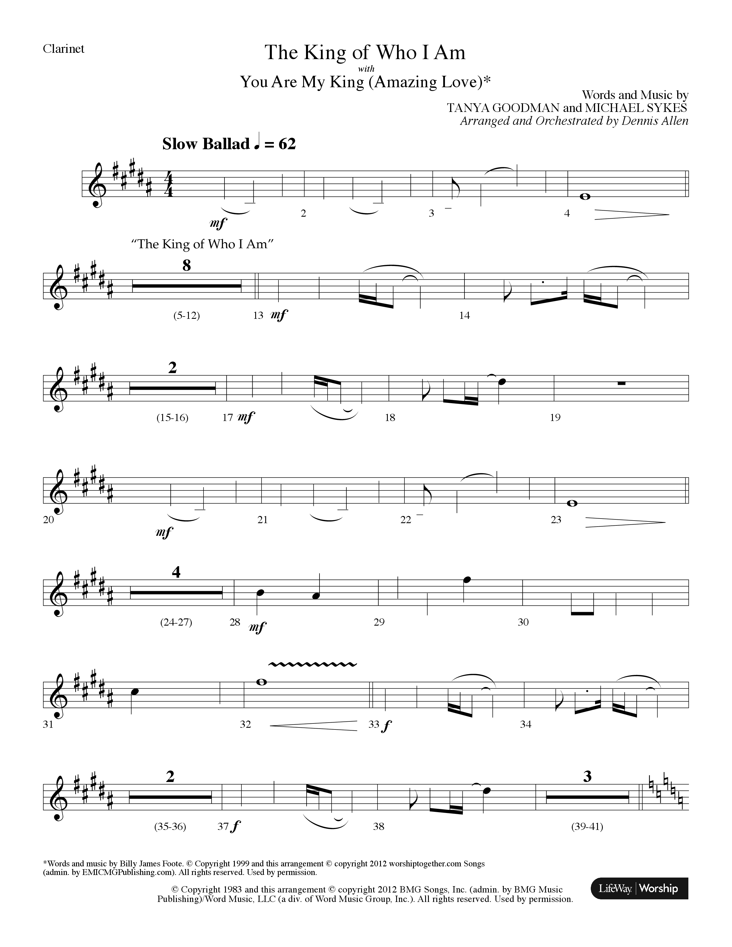 The King Of Who I Am (with You Are My King (Amazing Love)) (Choral Anthem SATB) Clarinet (Lifeway Choral / Arr. Dennis Allen)