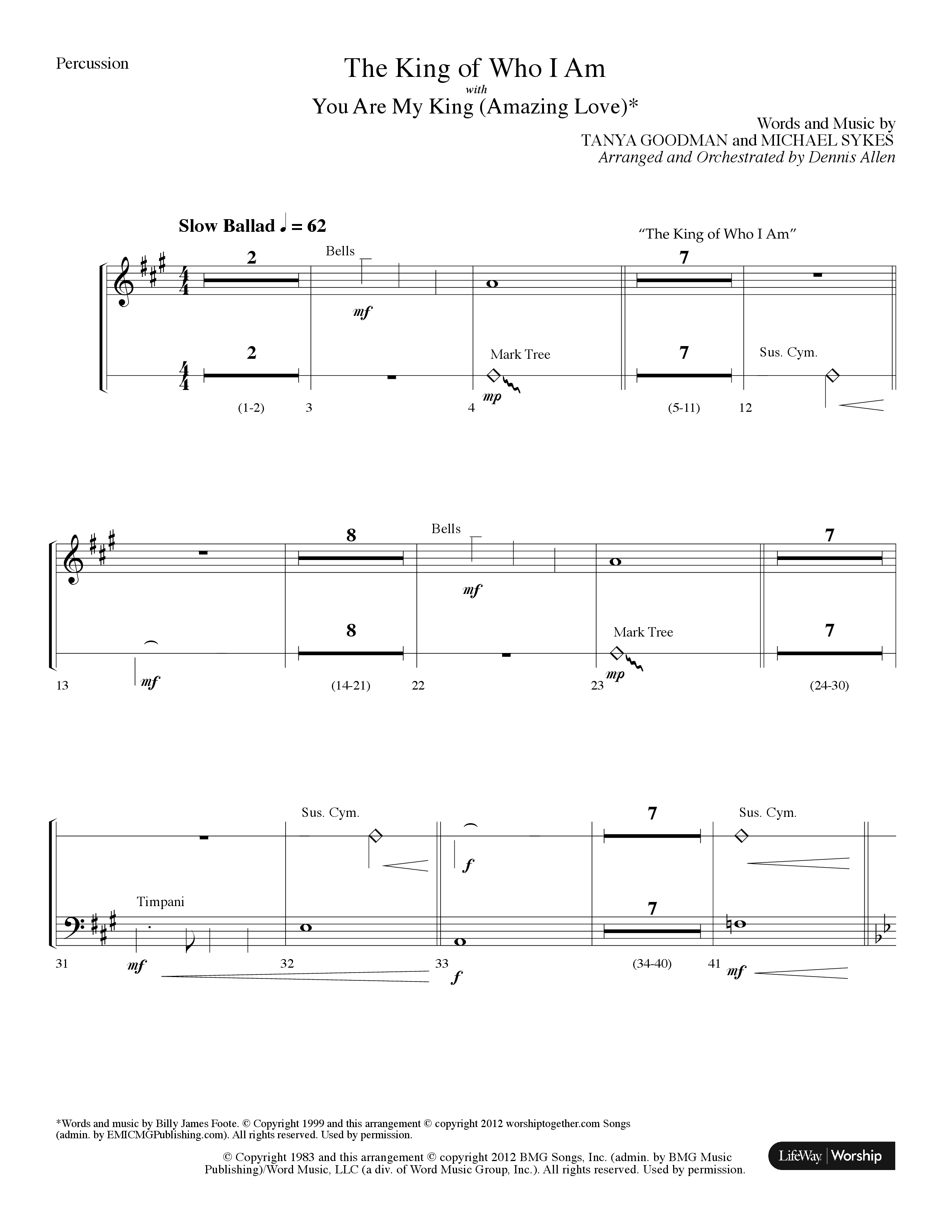 The King Of Who I Am (with You Are My King (Amazing Love)) (Choral Anthem SATB) Percussion (Lifeway Choral / Arr. Dennis Allen)