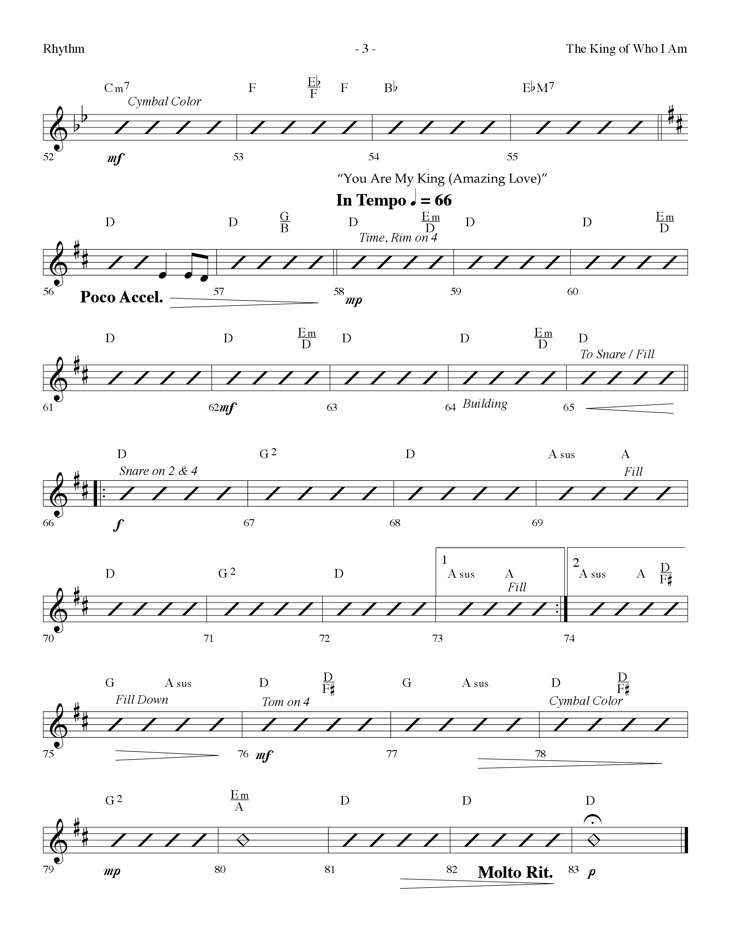 The King Of Who I Am (with You Are My King (Amazing Love)) (Choral Anthem SATB) Rhythm Chart (Lifeway Choral / Arr. Dennis Allen)