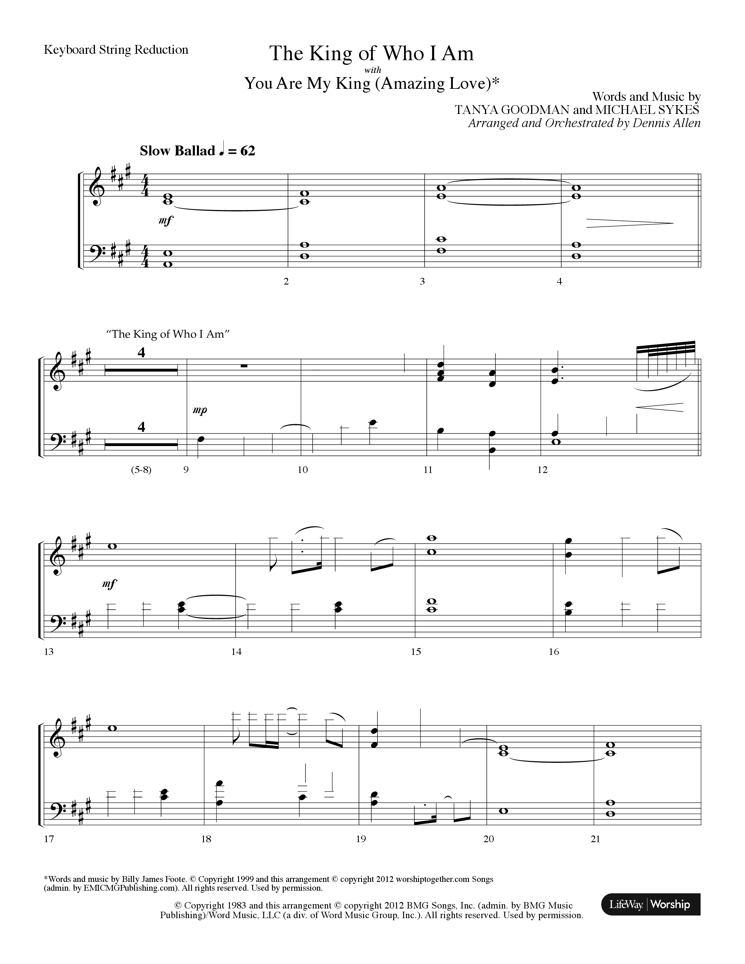 The King Of Who I Am (with You Are My King (Amazing Love)) (Choral Anthem SATB) String Reduction (Lifeway Choral / Arr. Dennis Allen)
