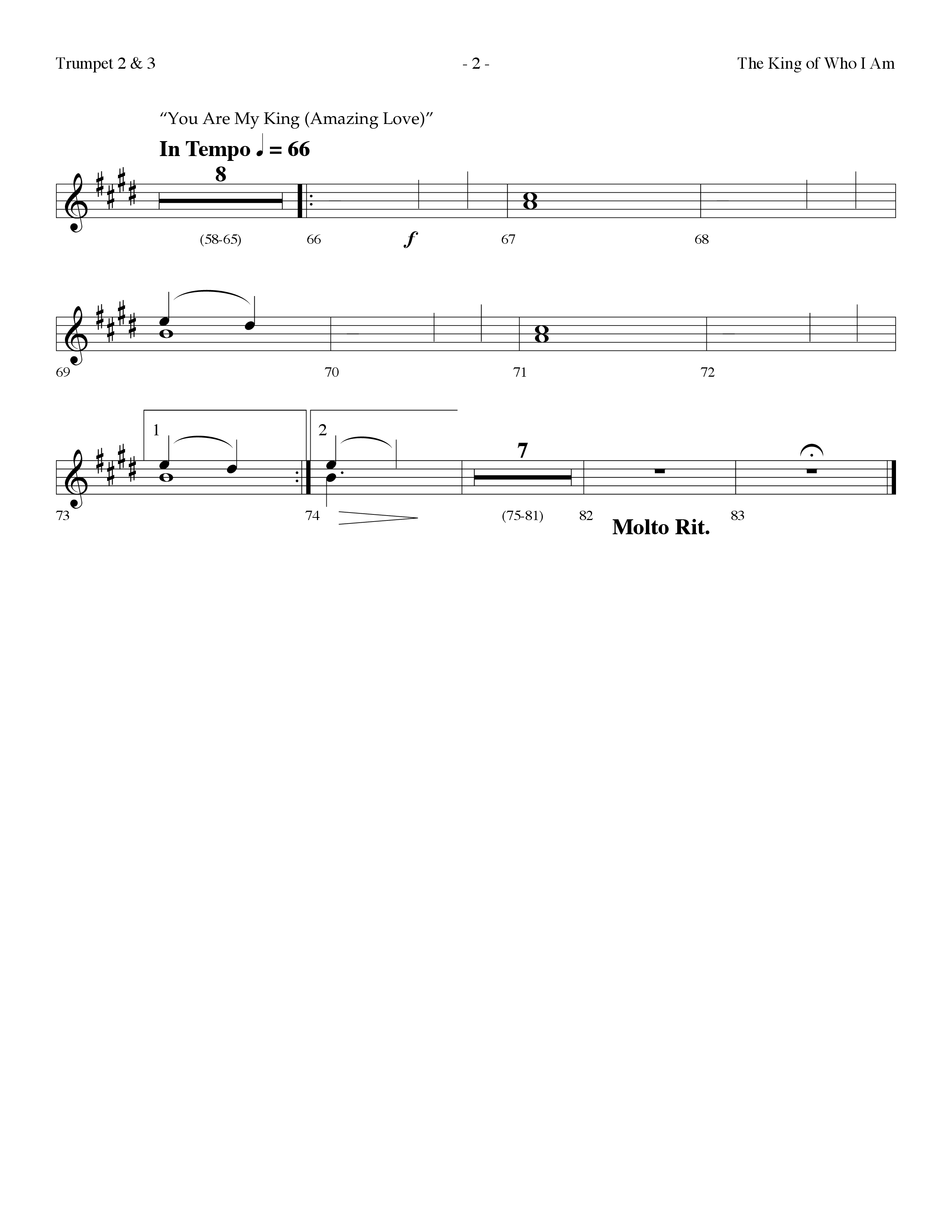 The King Of Who I Am (with You Are My King (Amazing Love)) (Choral Anthem SATB) Trumpet 2/3 (Lifeway Choral / Arr. Dennis Allen)