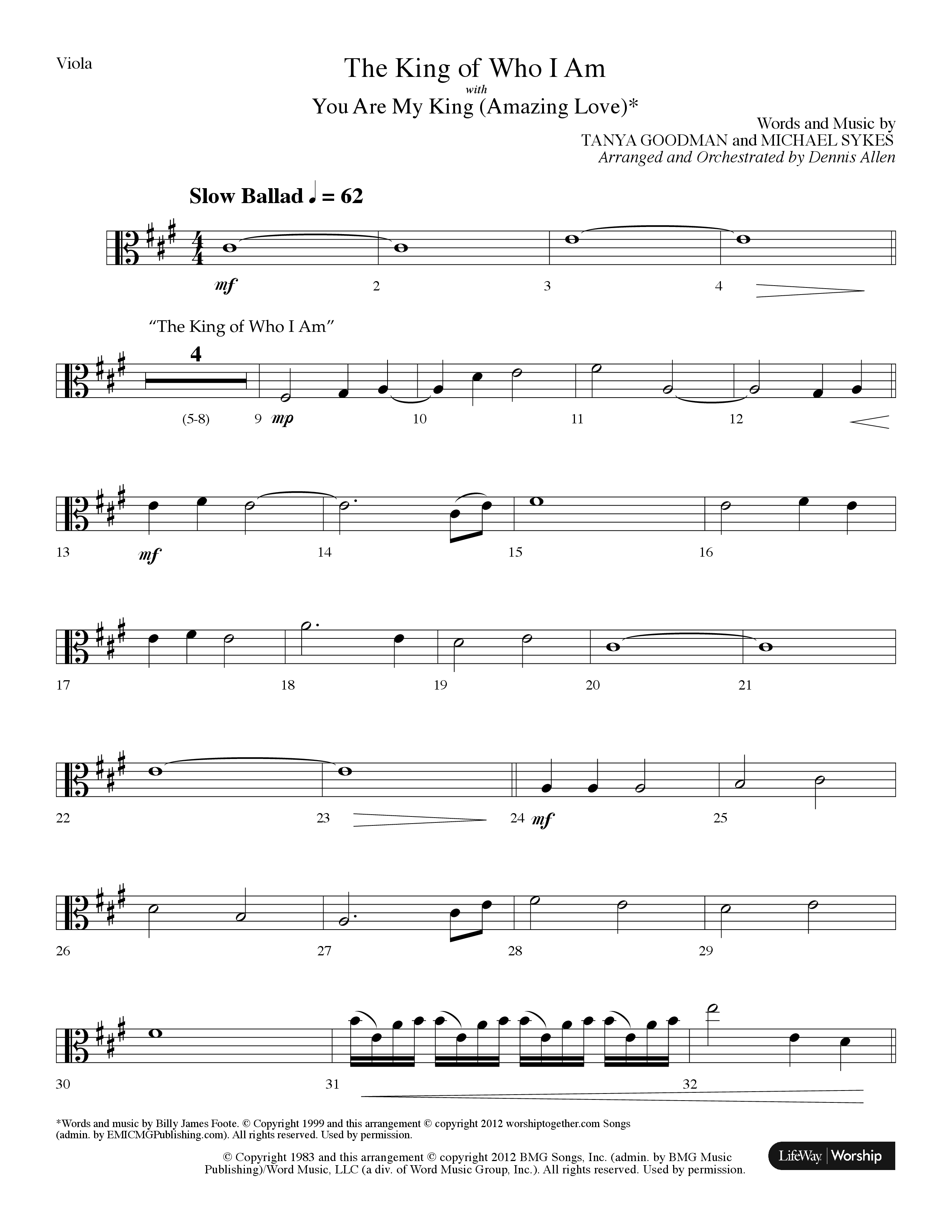 The King Of Who I Am (with You Are My King (Amazing Love)) (Choral Anthem SATB) Viola (Lifeway Choral / Arr. Dennis Allen)