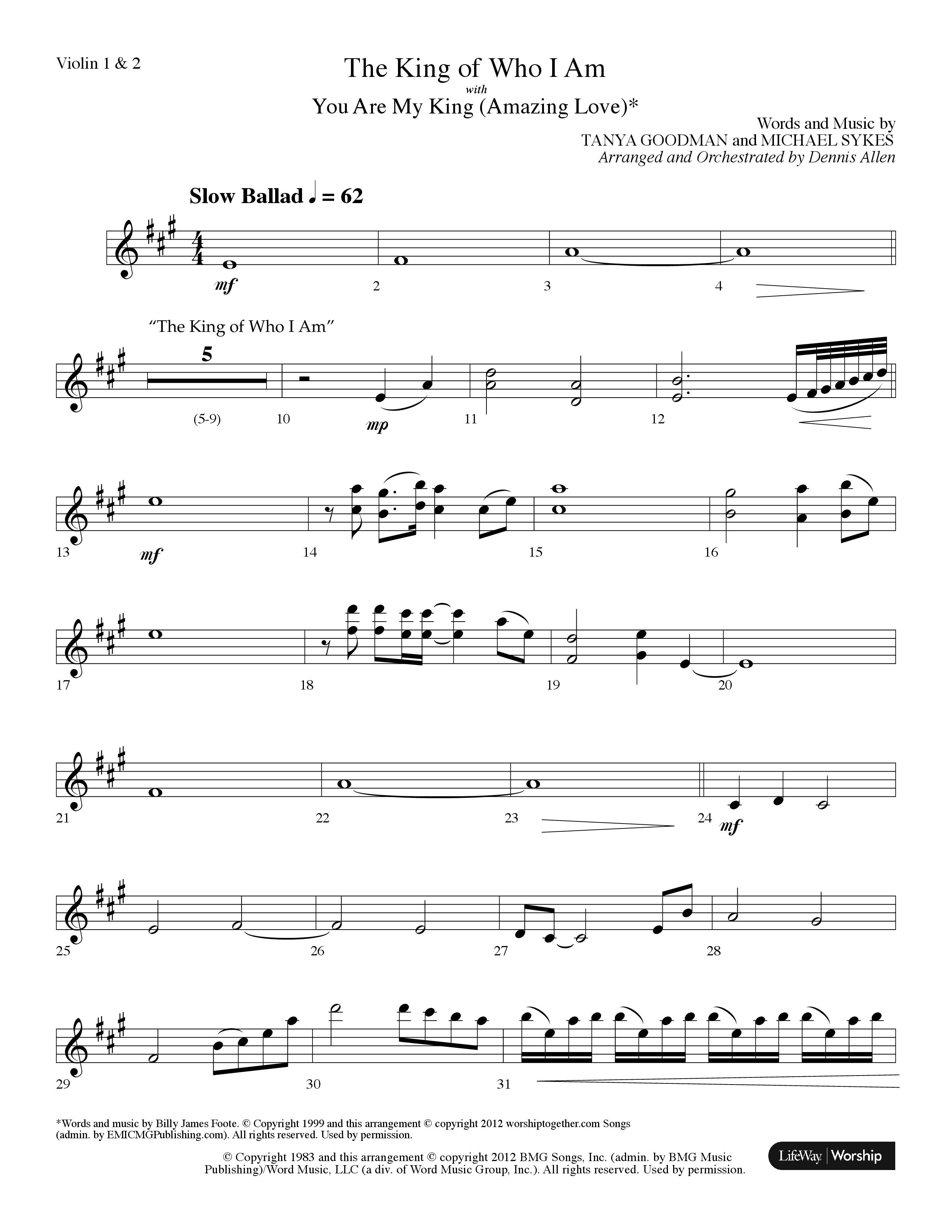 The King Of Who I Am (with You Are My King (Amazing Love)) (Choral Anthem SATB) Violin 1/2 (Lifeway Choral / Arr. Dennis Allen)
