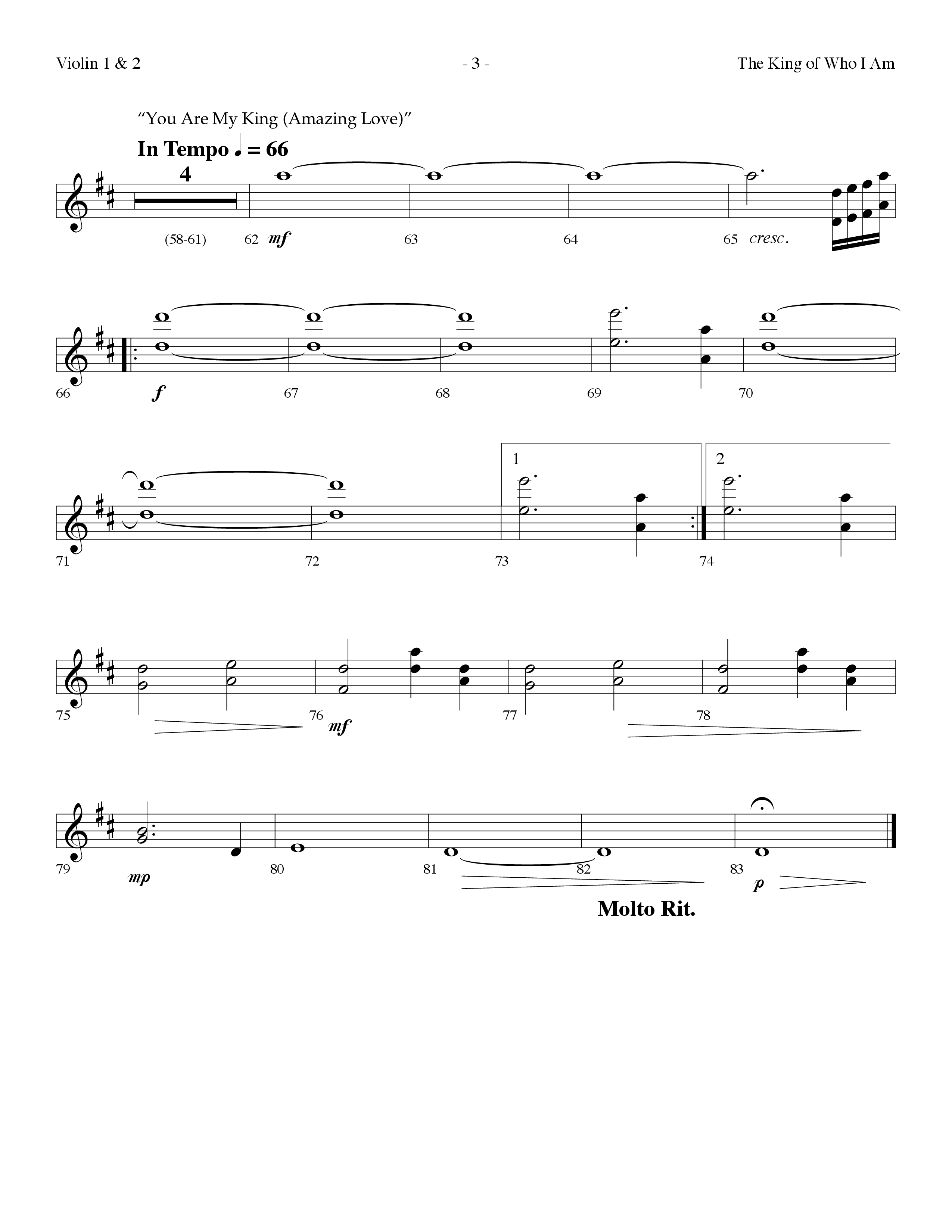 The King Of Who I Am (with You Are My King (Amazing Love)) (Choral Anthem SATB) Violin 1/2 (Lifeway Choral / Arr. Dennis Allen)