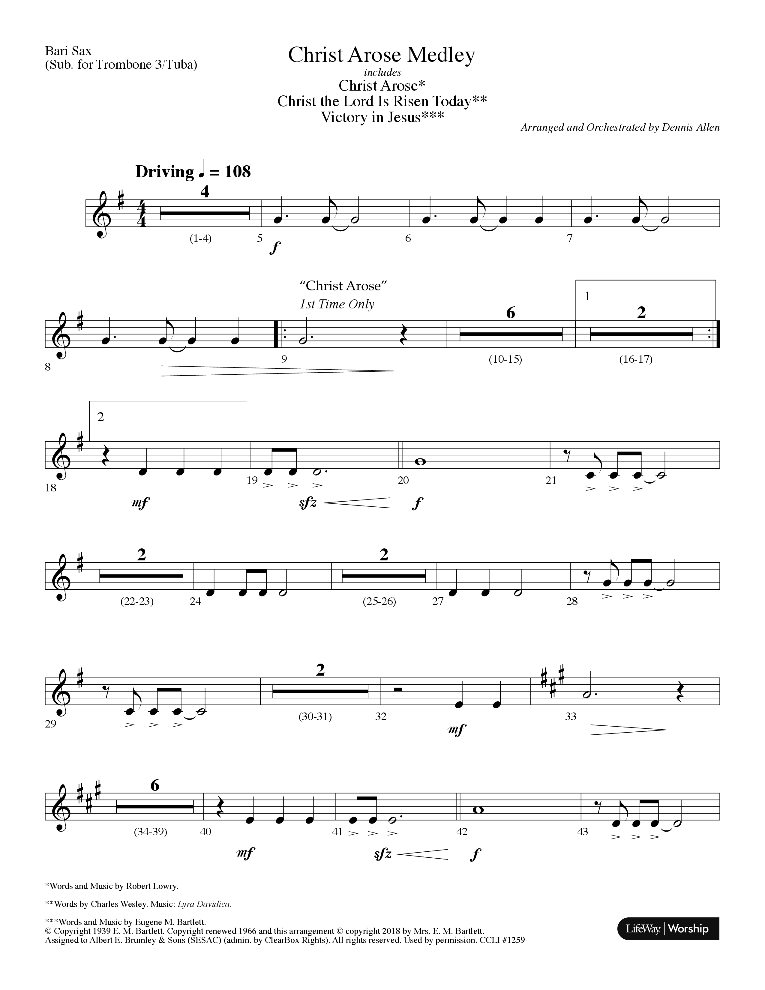 Christ Arose Medley (with Christ The Lord Is Risen Today, Victory In Jesus) (Choral Anthem SATB) Bari Sax (Lifeway Choral / Arr. Dennis Allen)