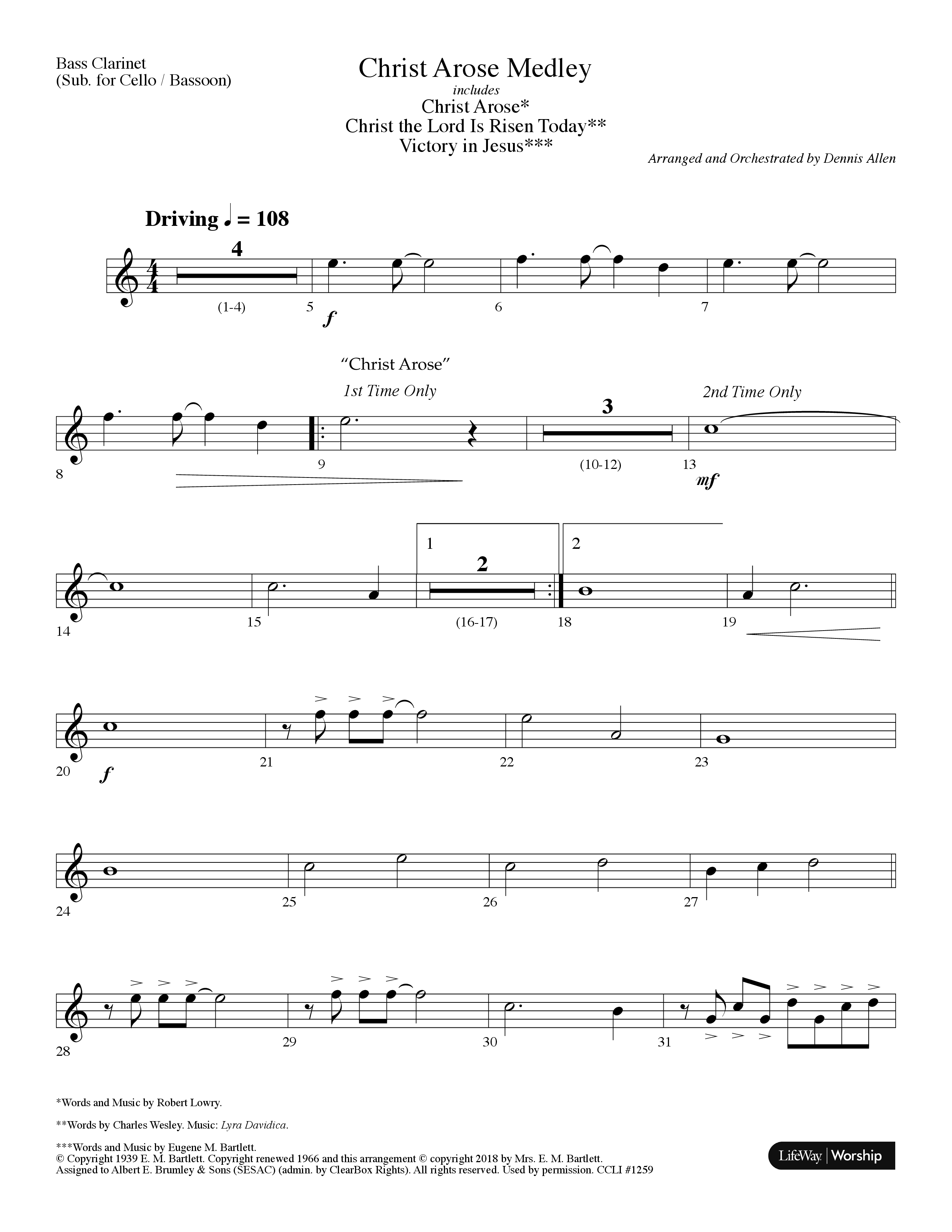 Christ Arose Medley (with Christ The Lord Is Risen Today, Victory In Jesus) (Choral Anthem SATB) Bass Clarinet (Lifeway Choral / Arr. Dennis Allen)
