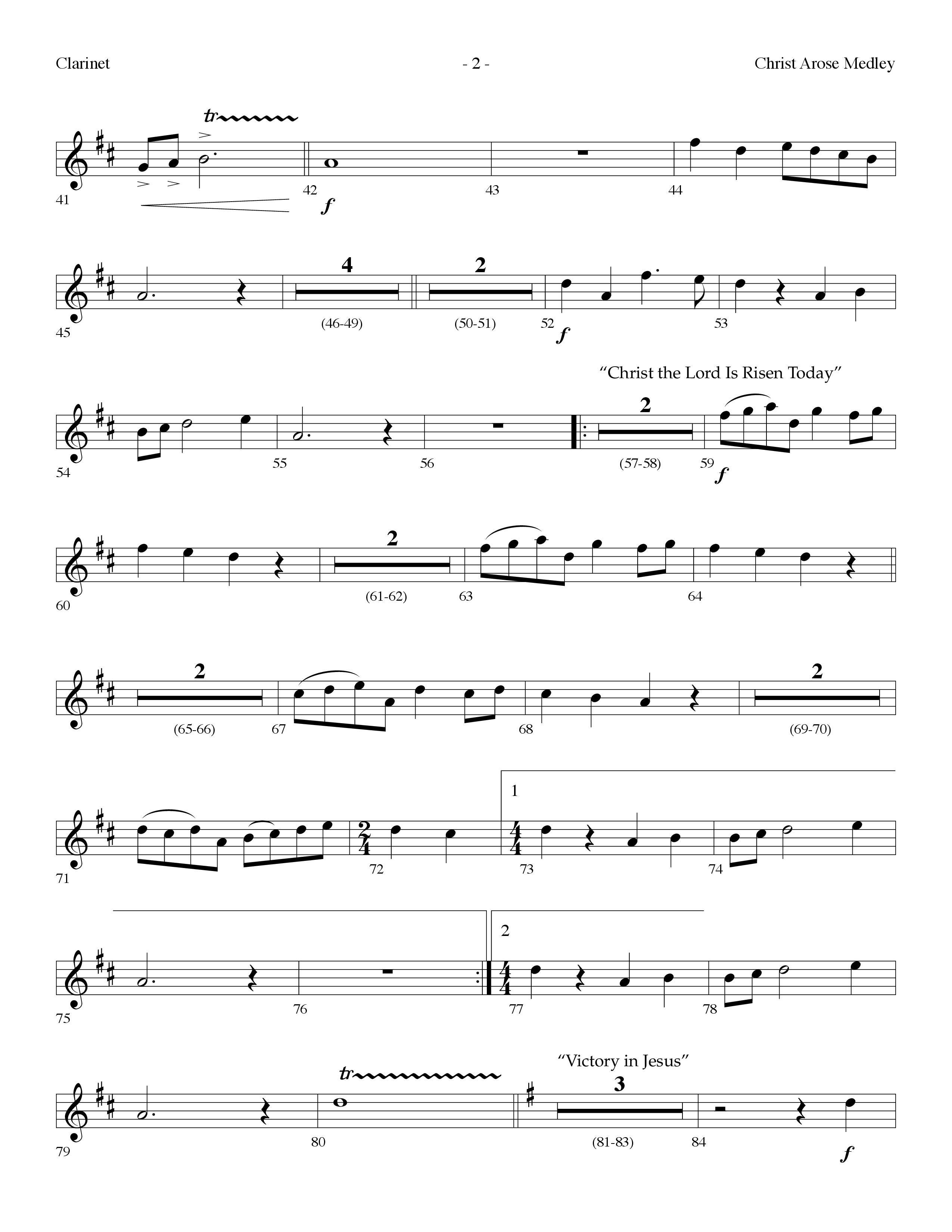Christ Arose Medley (with Christ The Lord Is Risen Today, Victory In Jesus) (Choral Anthem SATB) Clarinet (Lifeway Choral / Arr. Dennis Allen)