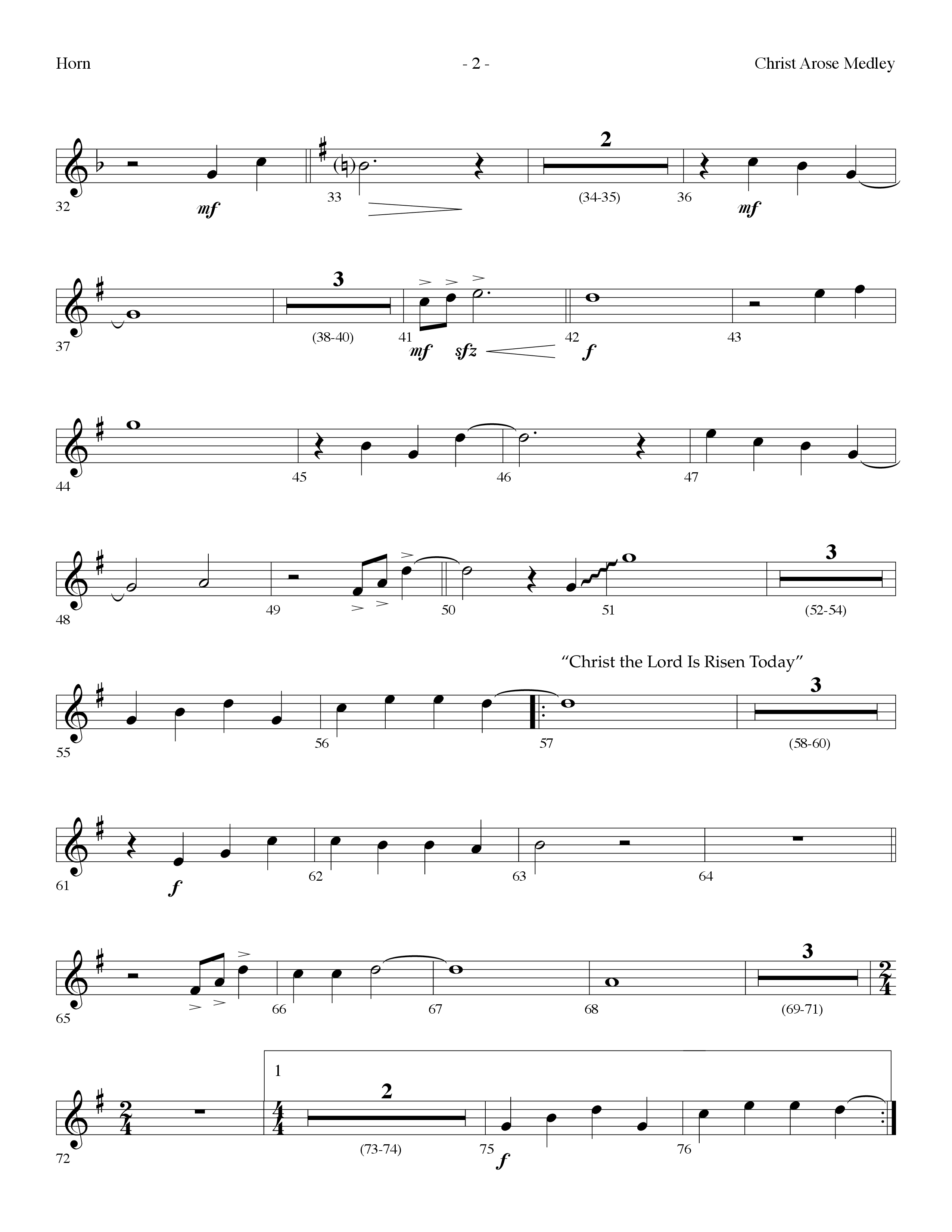 Christ Arose Medley (with Christ The Lord Is Risen Today, Victory In Jesus) (Choral Anthem SATB) French Horn (Lifeway Choral / Arr. Dennis Allen)