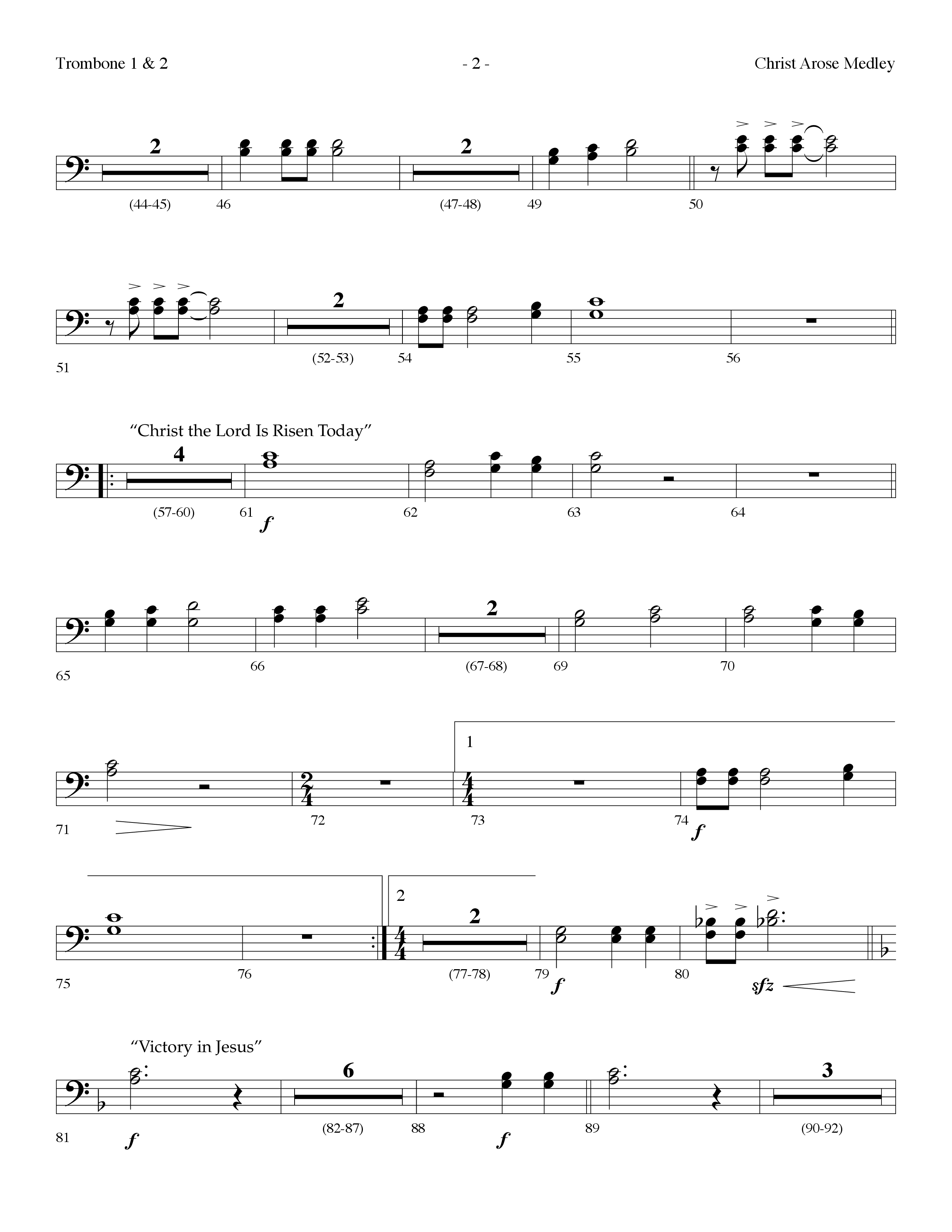Christ Arose Medley (with Christ The Lord Is Risen Today, Victory In Jesus) (Choral Anthem SATB) Trombone 1/2 (Lifeway Choral / Arr. Dennis Allen)