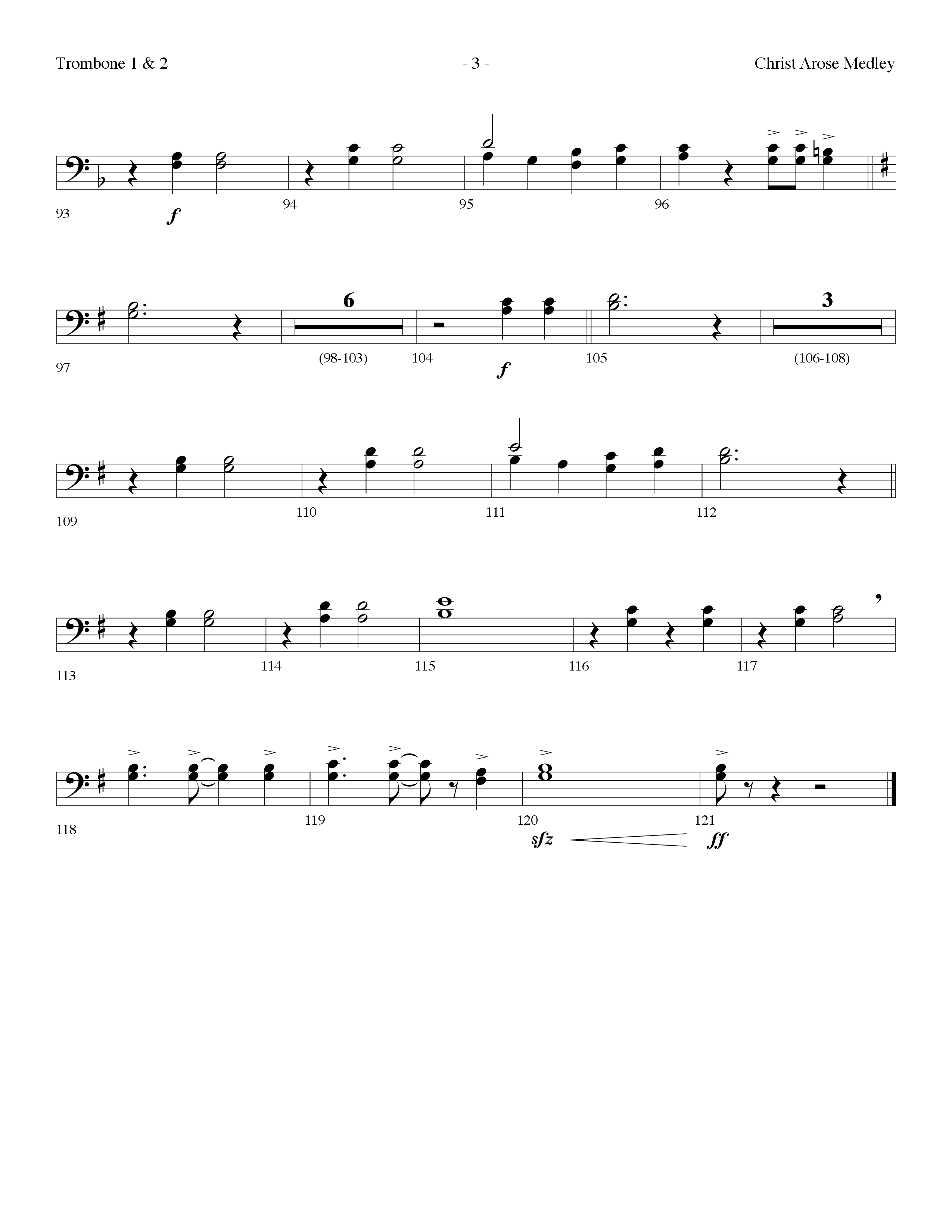 Christ Arose Medley (with Christ The Lord Is Risen Today, Victory In Jesus) (Choral Anthem SATB) Trombone 1/2 (Lifeway Choral / Arr. Dennis Allen)