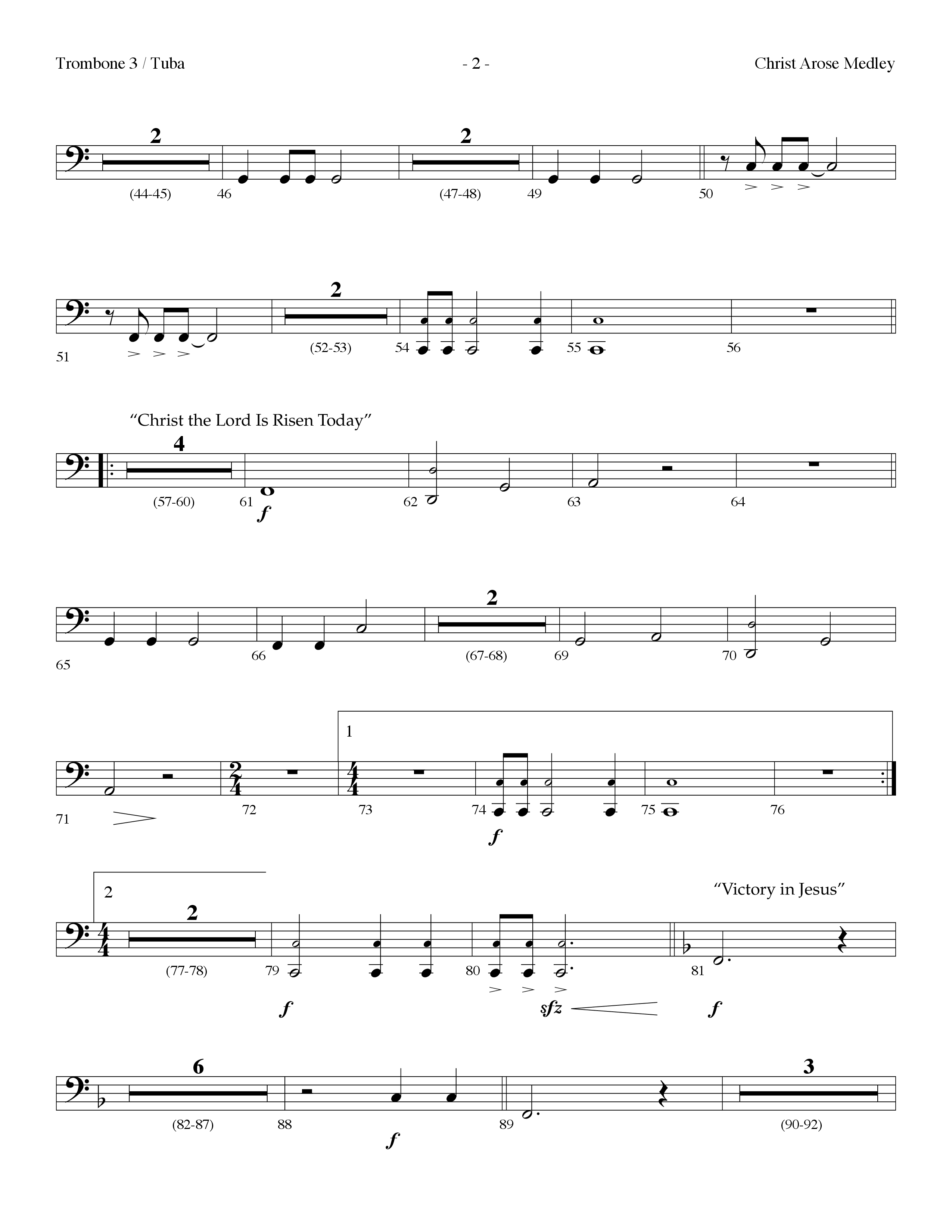 Christ Arose Medley (with Christ The Lord Is Risen Today, Victory In Jesus) (Choral Anthem SATB) Trombone 3/Tuba (Lifeway Choral / Arr. Dennis Allen)