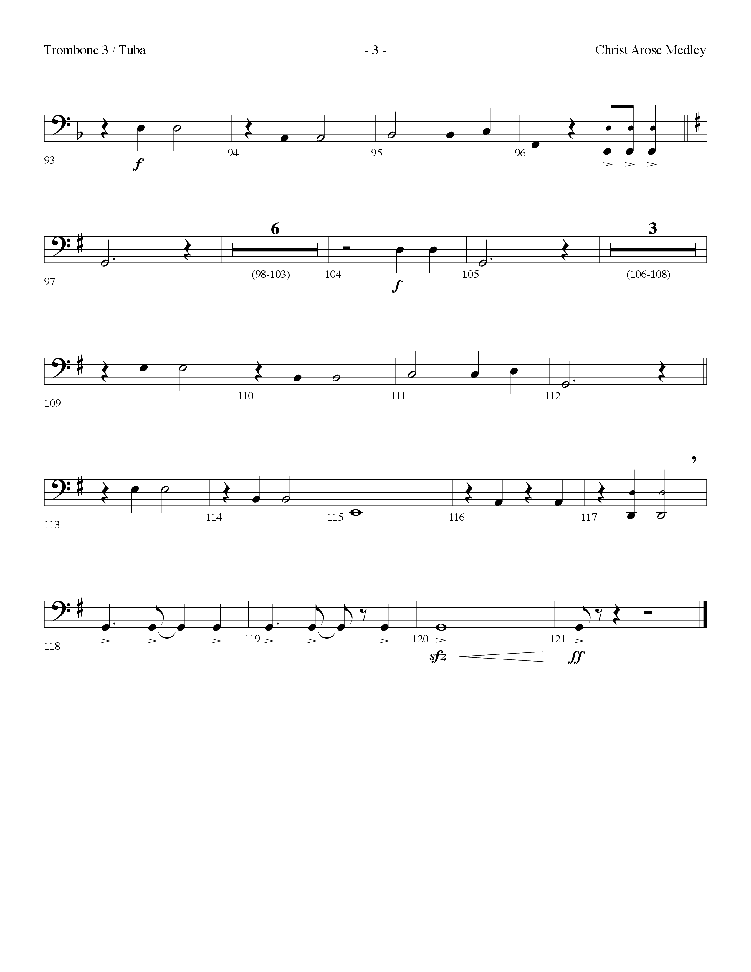 Christ Arose Medley (with Christ The Lord Is Risen Today, Victory In Jesus) (Choral Anthem SATB) Trombone 3/Tuba (Lifeway Choral / Arr. Dennis Allen)