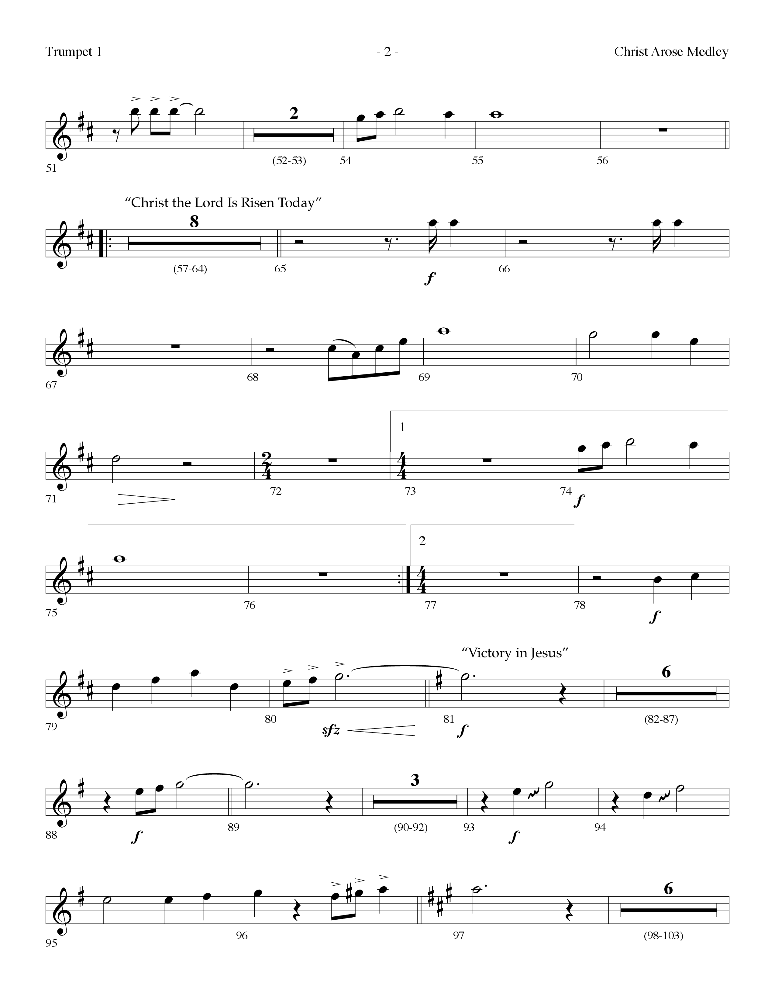 Christ Arose Medley (with Christ The Lord Is Risen Today, Victory In Jesus) (Choral Anthem SATB) Trumpet 1 (Lifeway Choral / Arr. Dennis Allen)