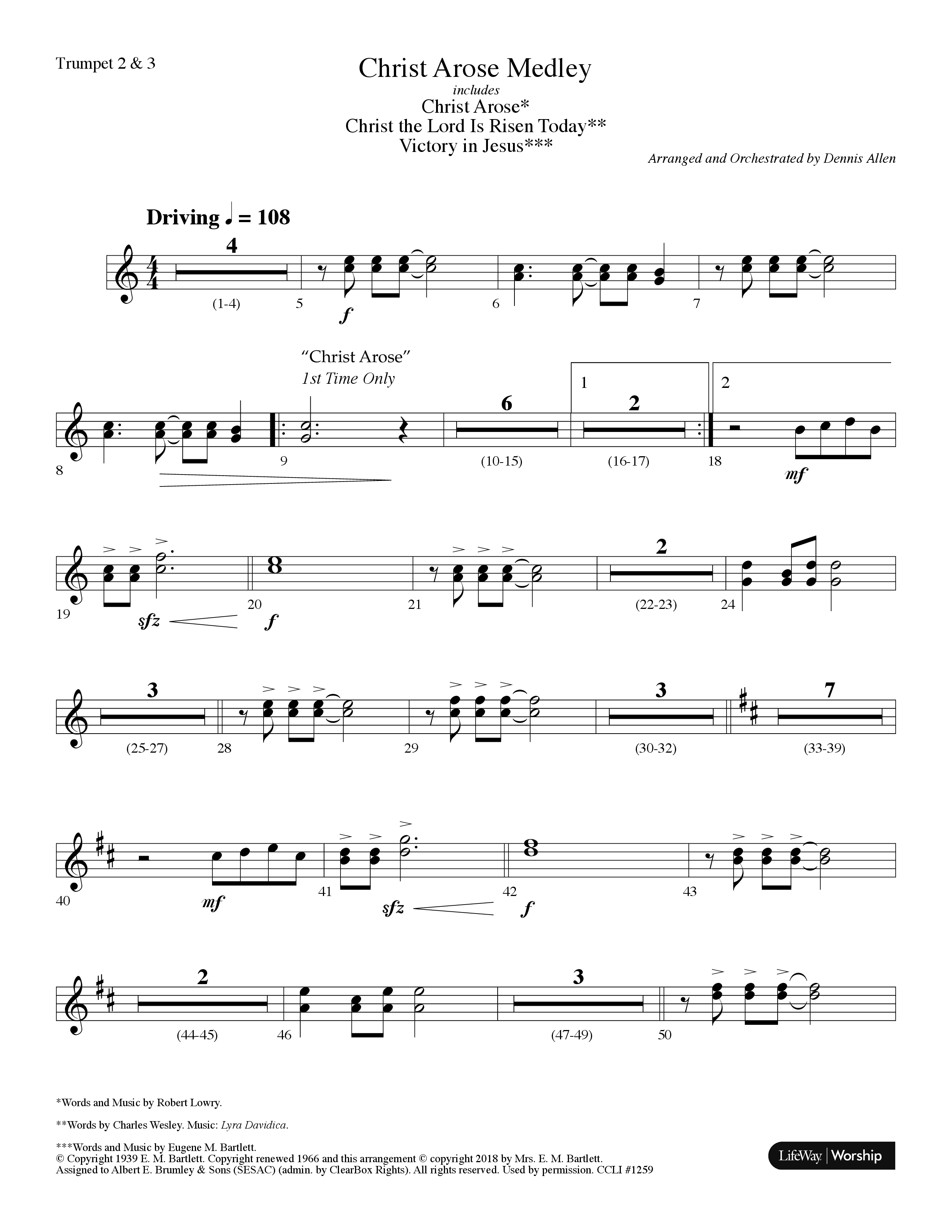 Christ Arose Medley (with Christ The Lord Is Risen Today, Victory In Jesus) (Choral Anthem SATB) Trumpet 2/3 (Lifeway Choral / Arr. Dennis Allen)