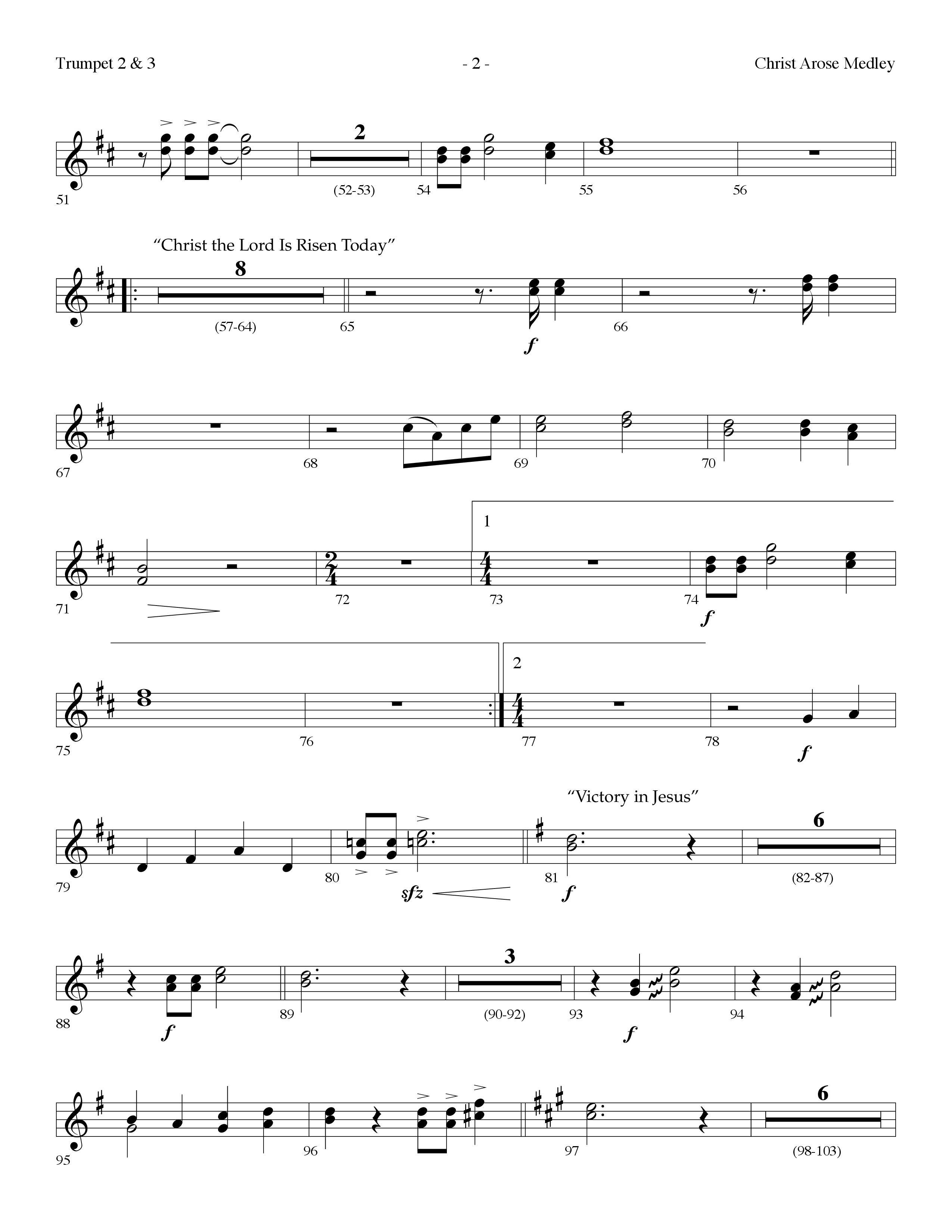 Christ Arose Medley (with Christ The Lord Is Risen Today, Victory In Jesus) (Choral Anthem SATB) Trumpet 2/3 (Lifeway Choral / Arr. Dennis Allen)