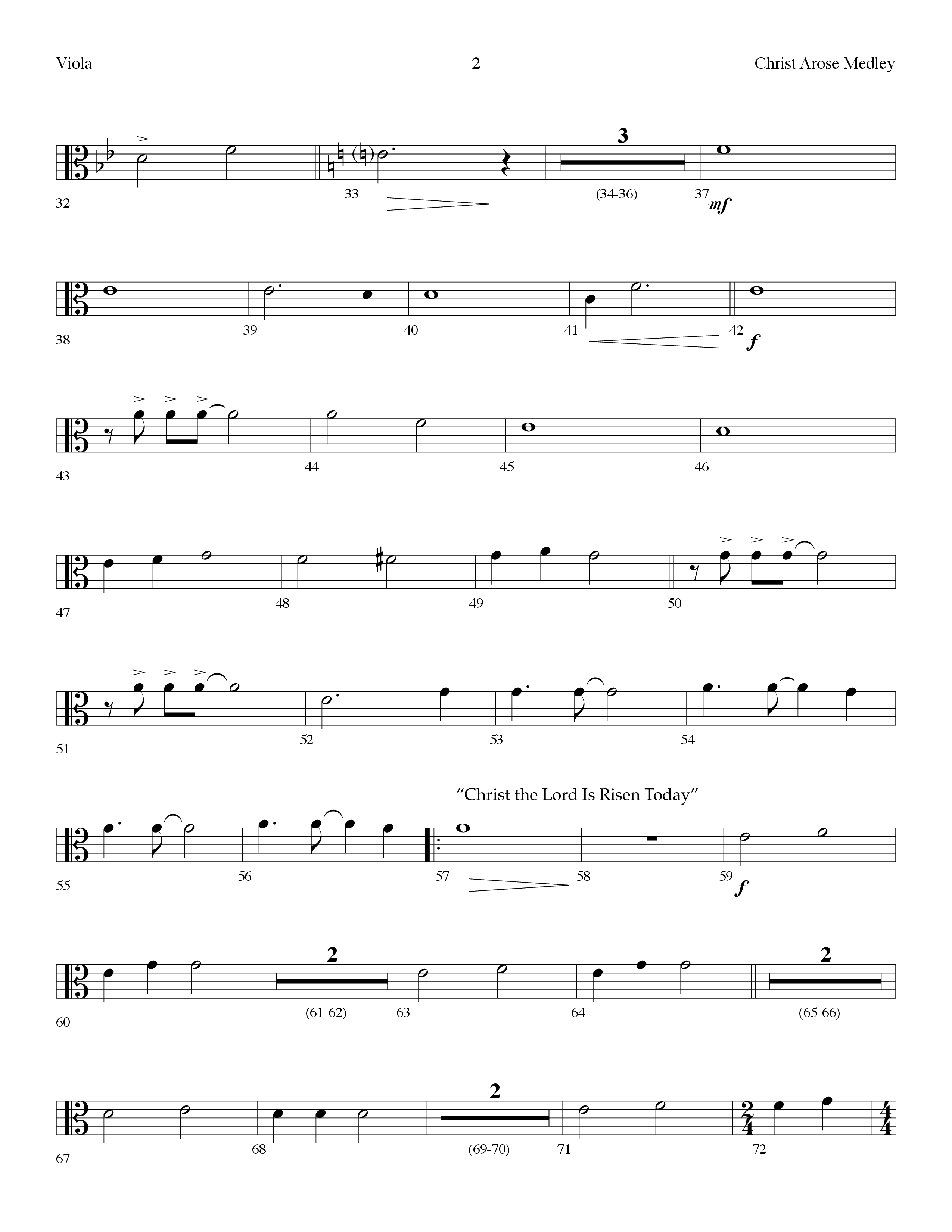 Christ Arose Medley (with Christ The Lord Is Risen Today, Victory In Jesus) (Choral Anthem SATB) Viola (Lifeway Choral / Arr. Dennis Allen)