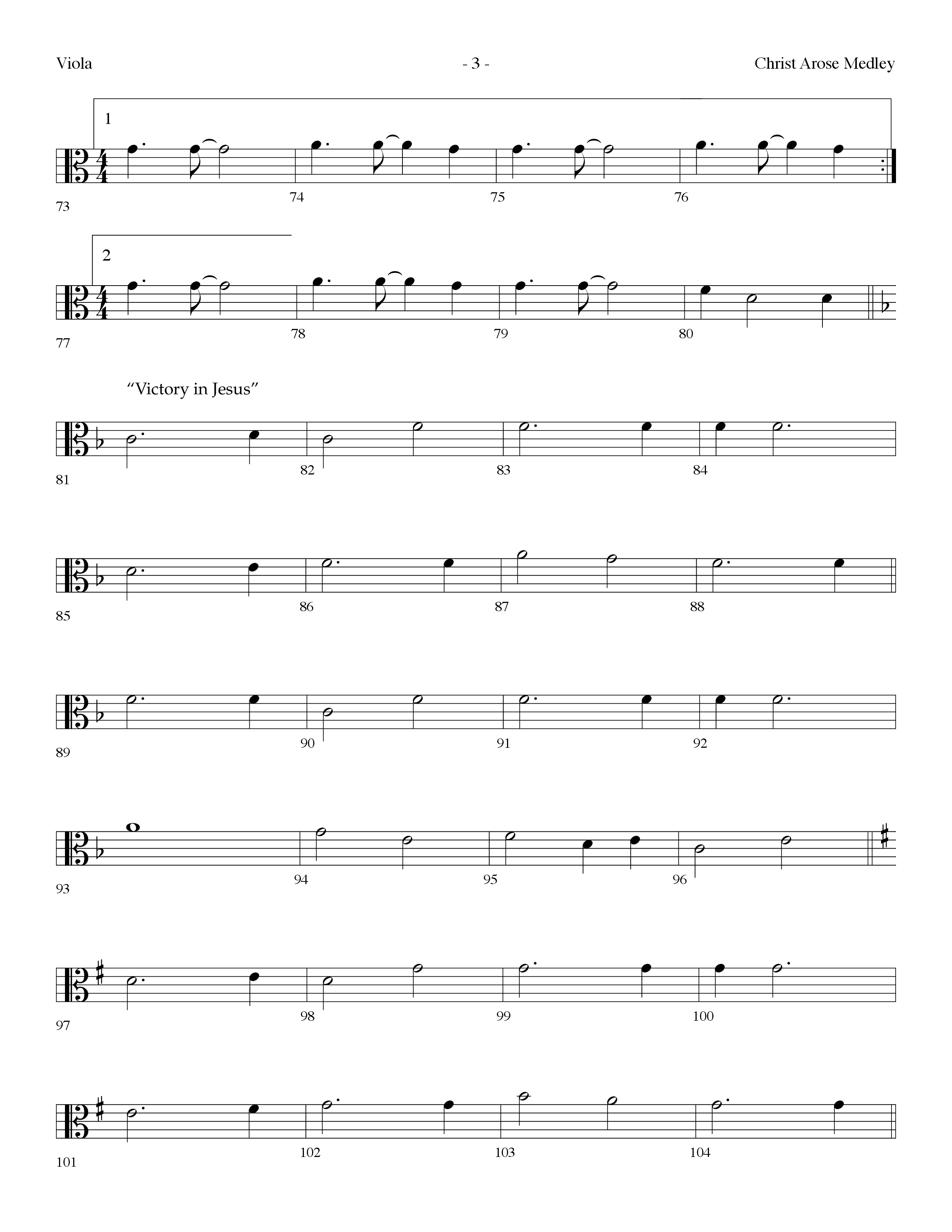 Christ Arose Medley (with Christ The Lord Is Risen Today, Victory In Jesus) (Choral Anthem SATB) Viola (Lifeway Choral / Arr. Dennis Allen)