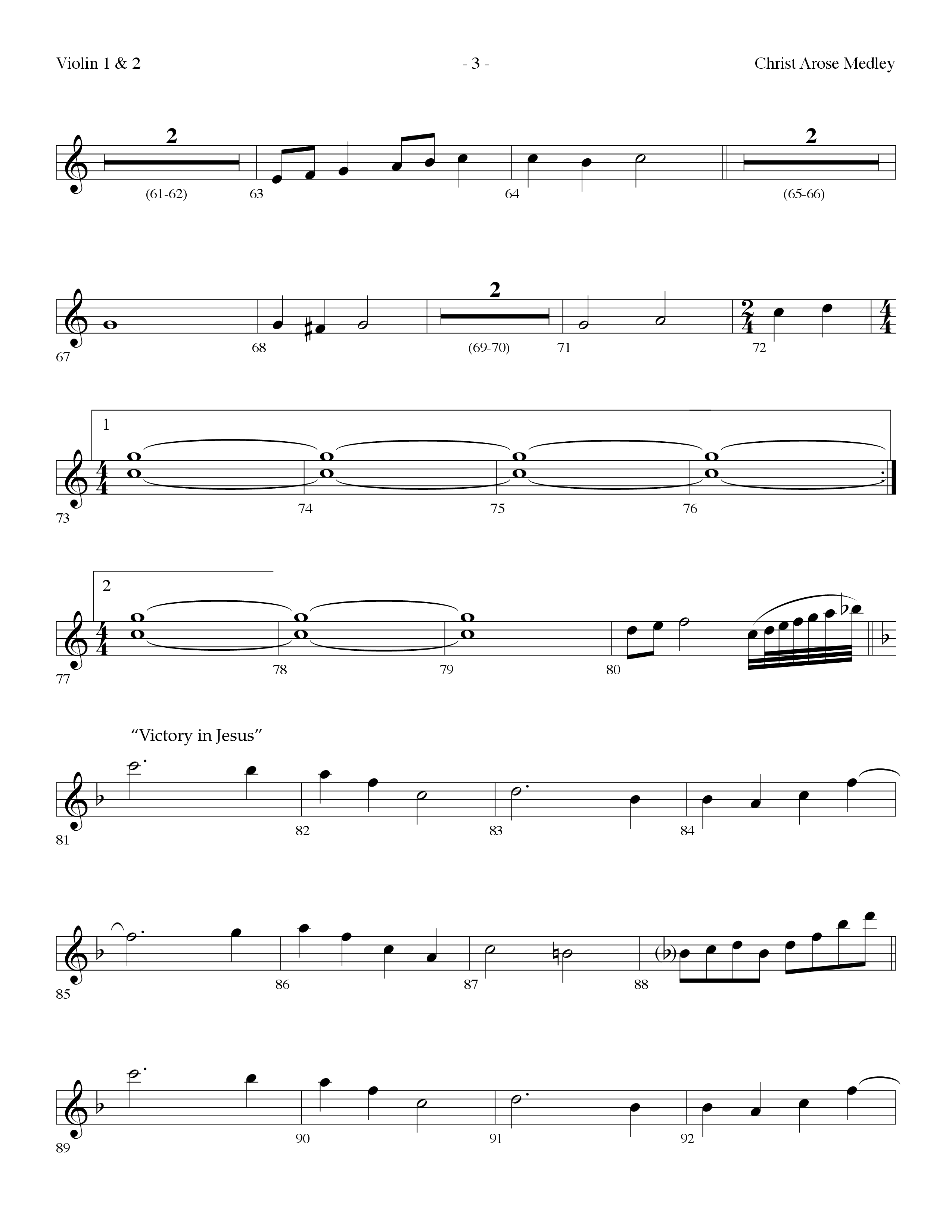 Christ Arose Medley (with Christ The Lord Is Risen Today, Victory In Jesus) (Choral Anthem SATB) Violin 1/2 (Lifeway Choral / Arr. Dennis Allen)